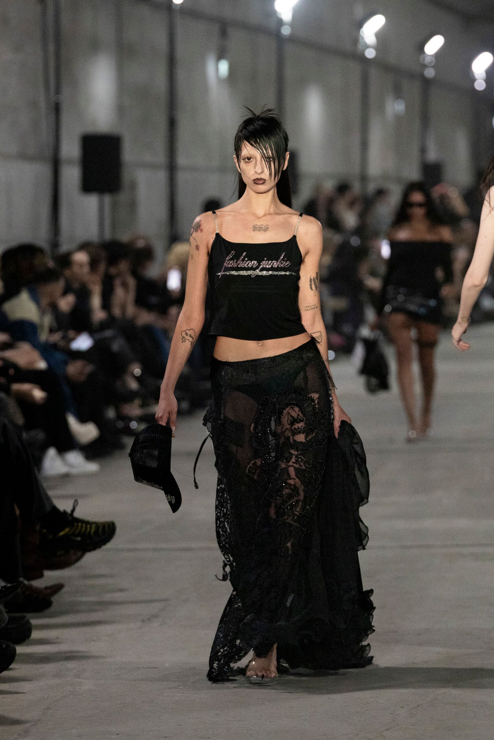 black fitted top and skirt