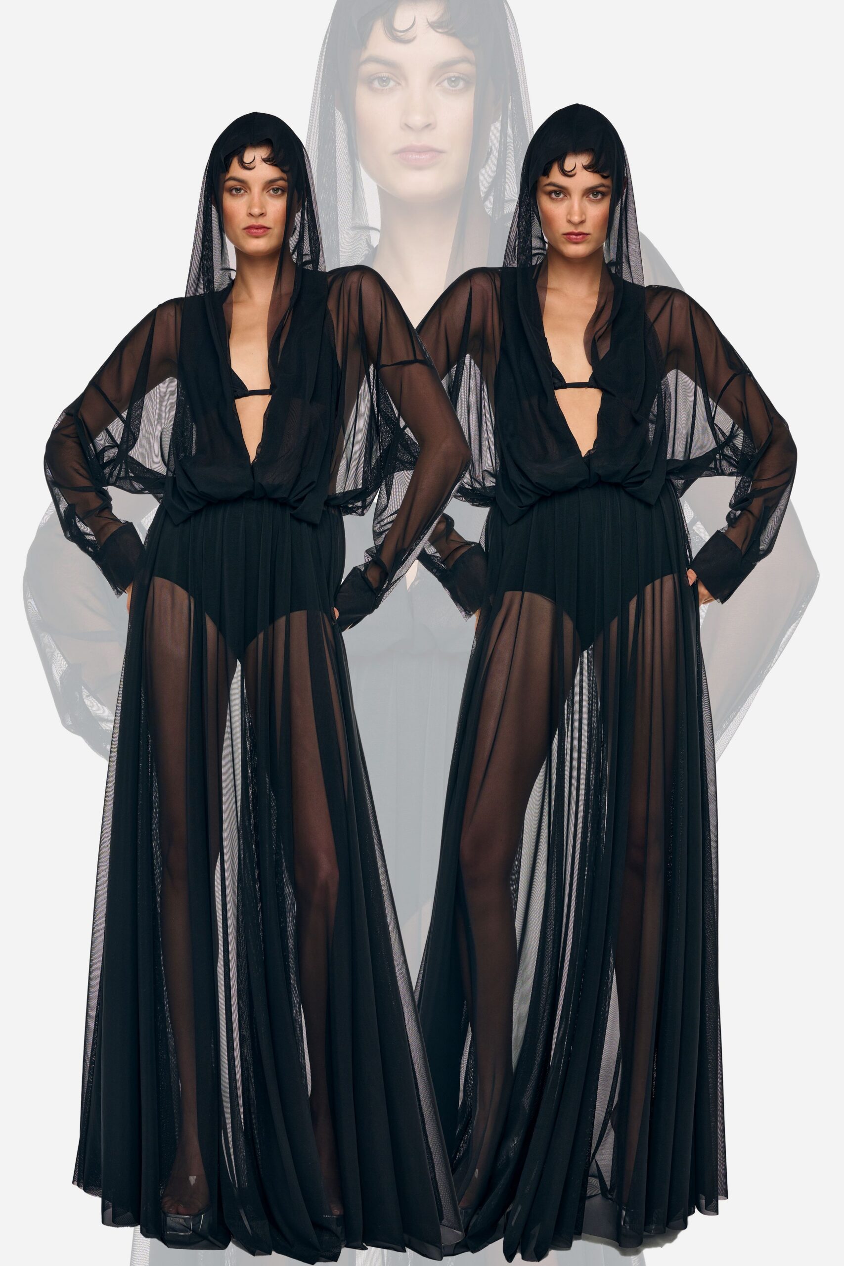 black sheer long-sleeve gown
