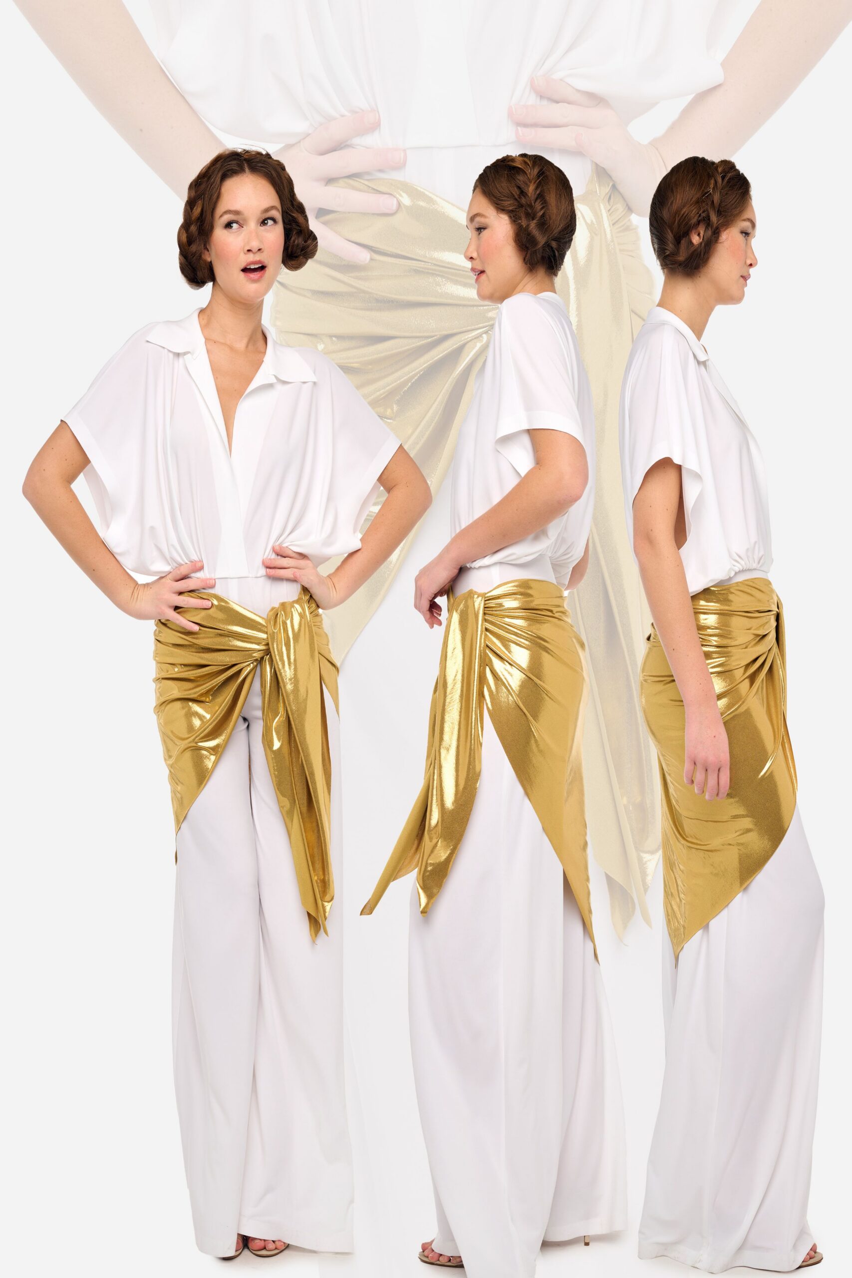 gold metallic fitted draped skirt