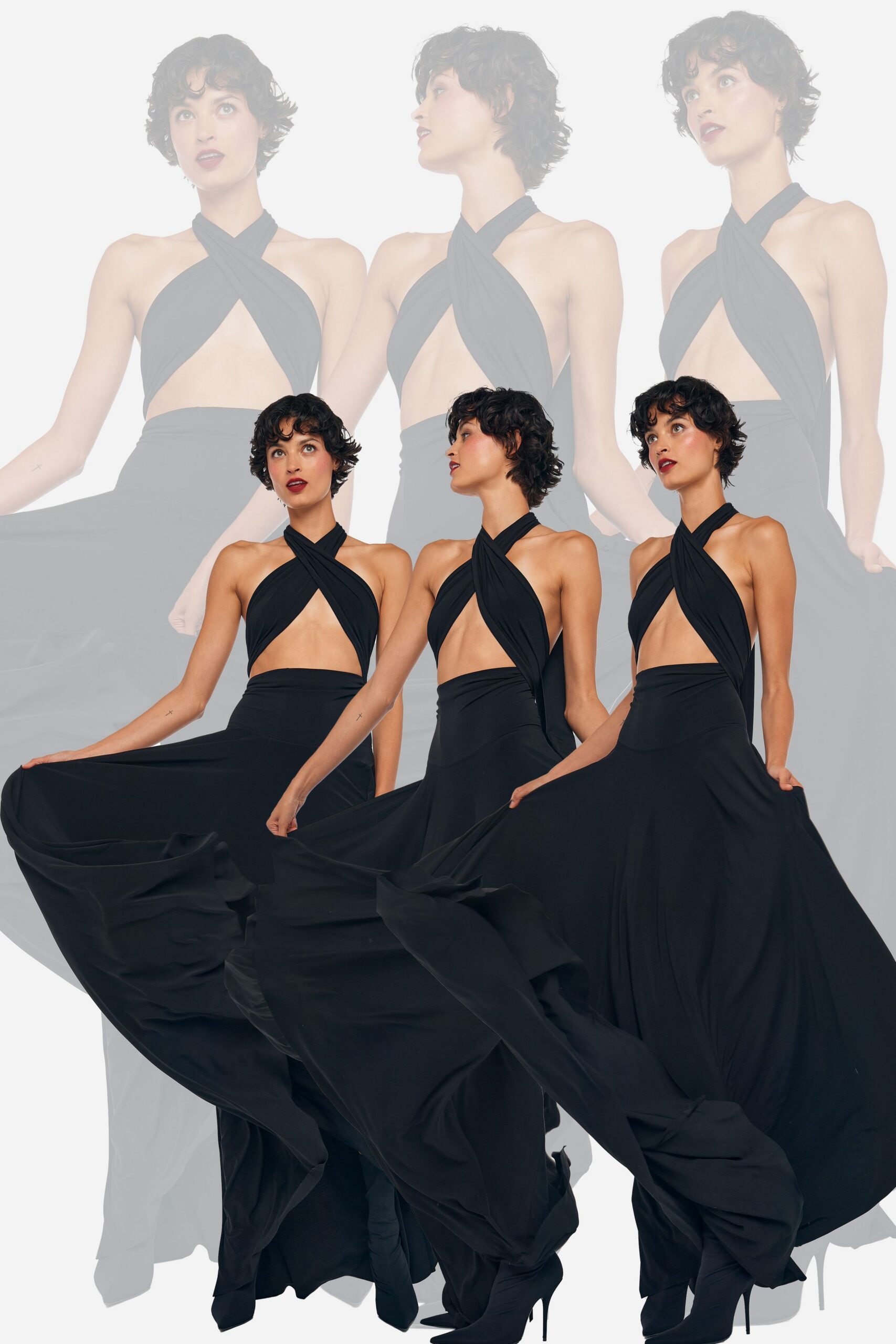 black silk sleeveless gown