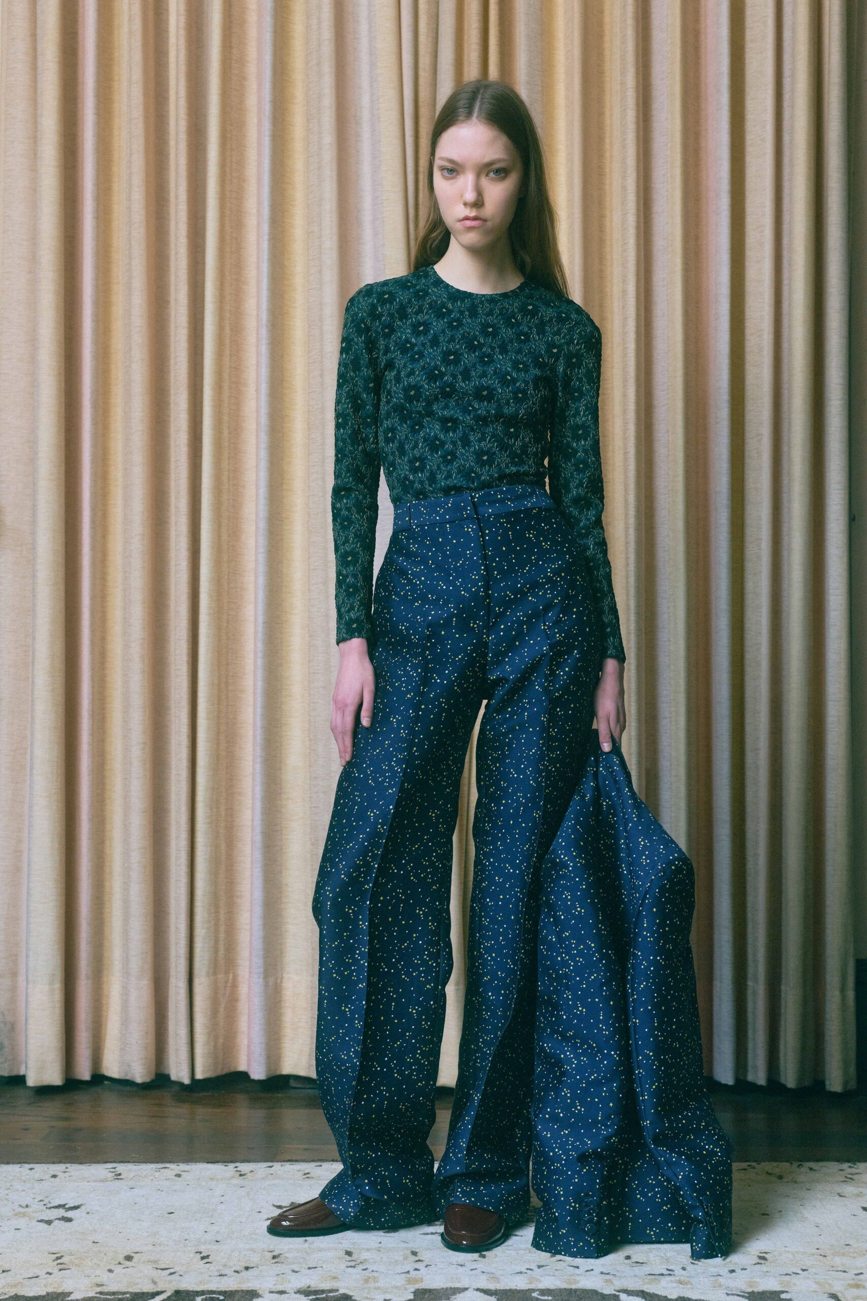 blue cotton relaxed printed coat