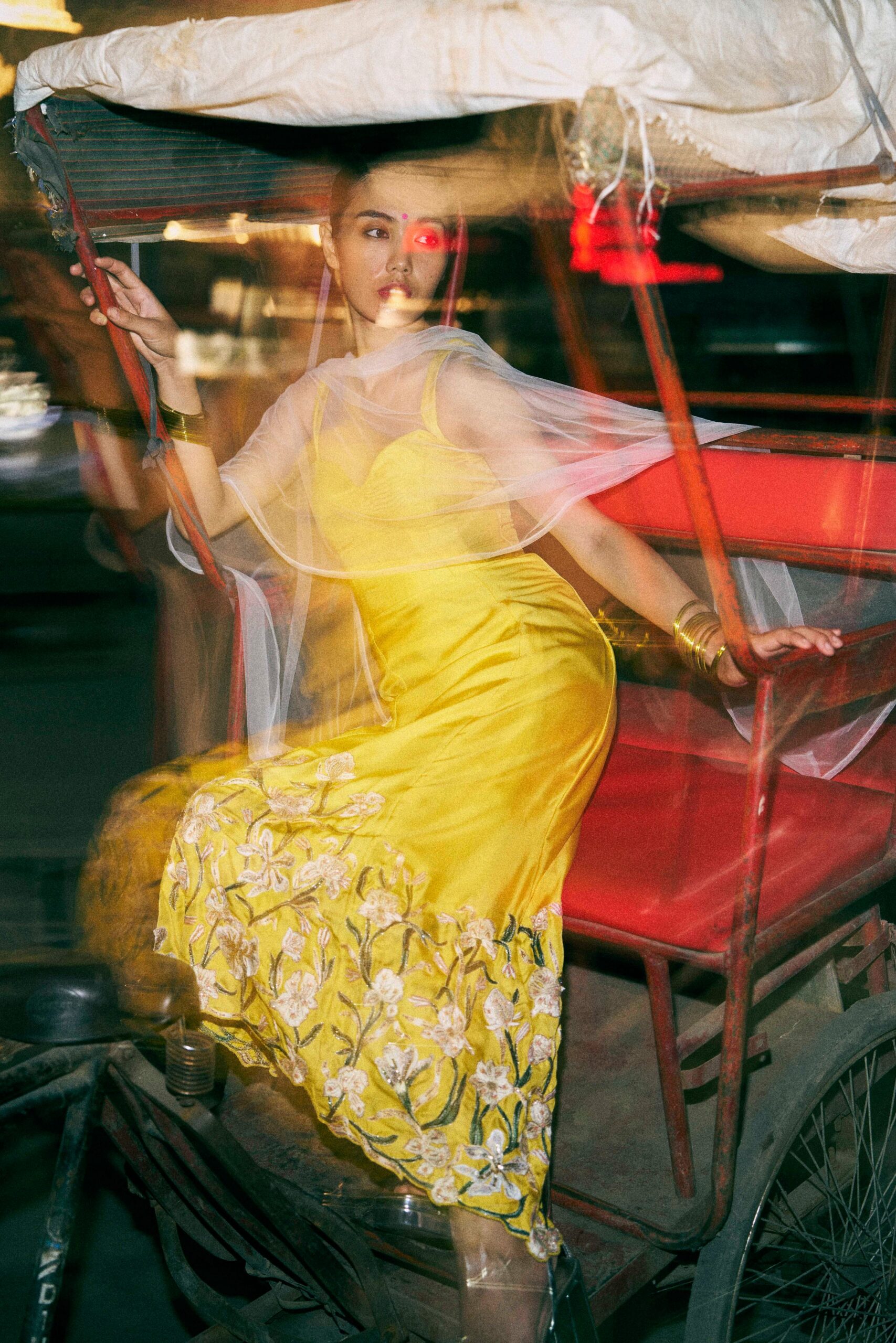 yellow embroidered midi dress