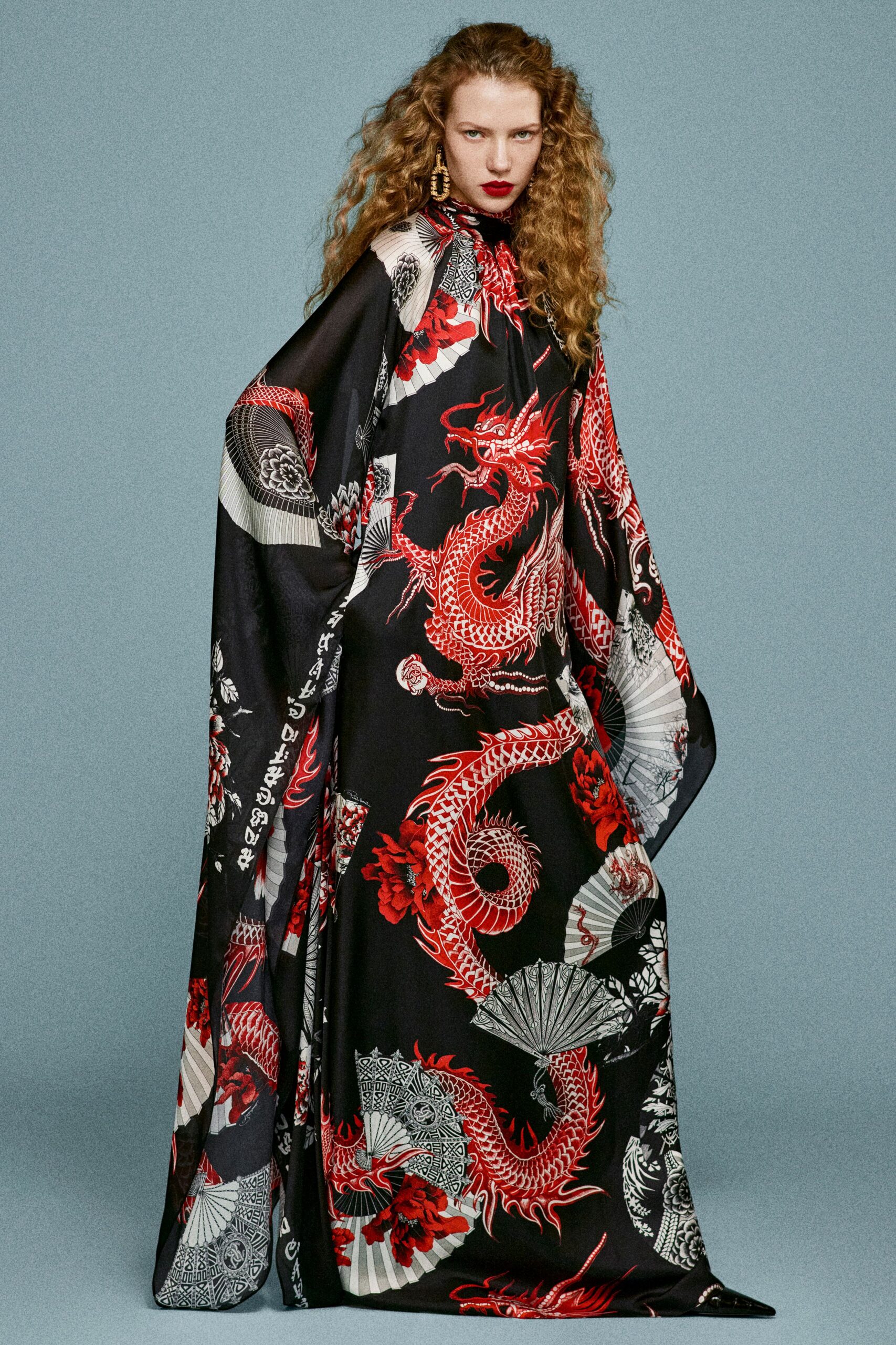 black and red printed gown