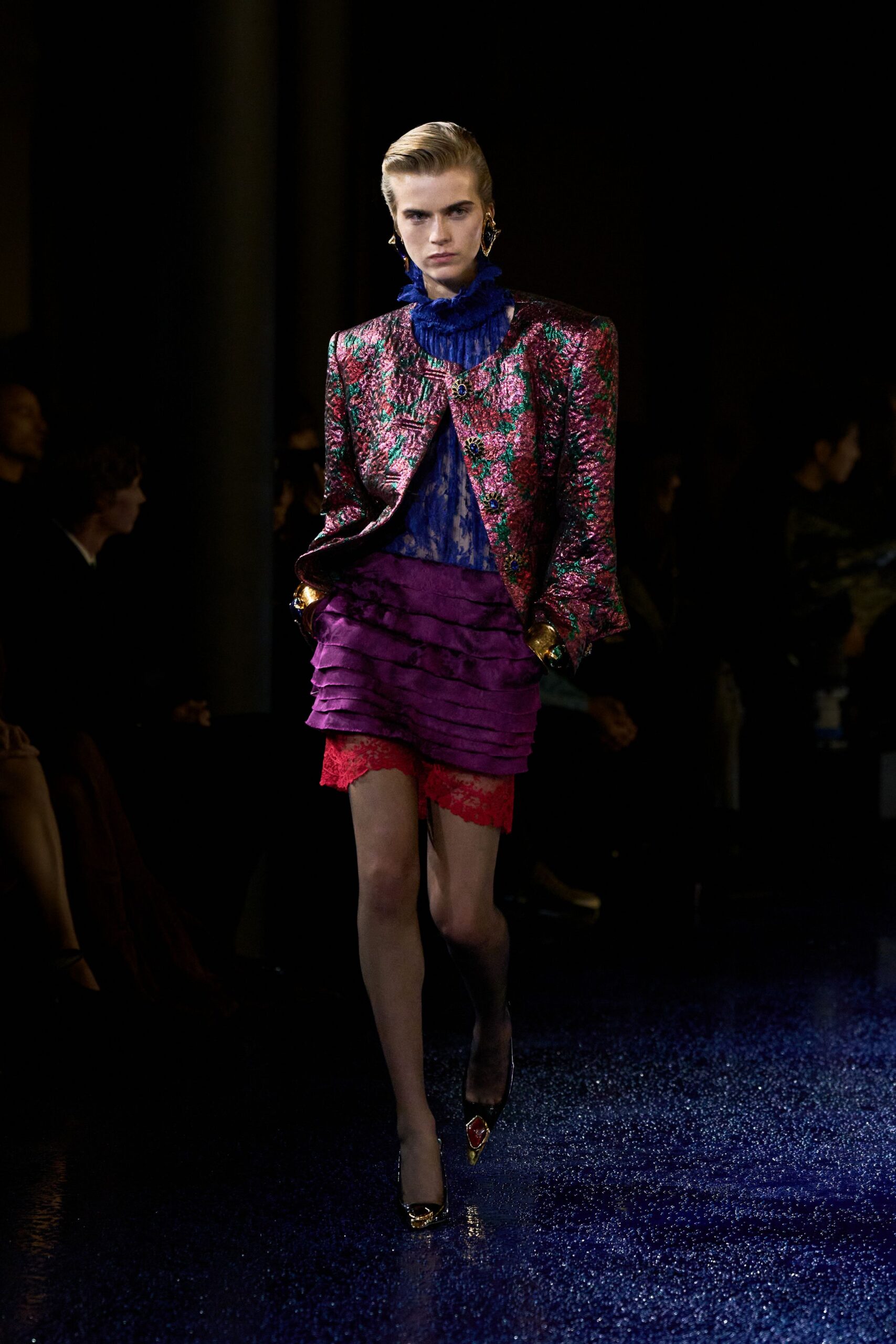 purple silk long-sleeve collared tailored embroidered jacket