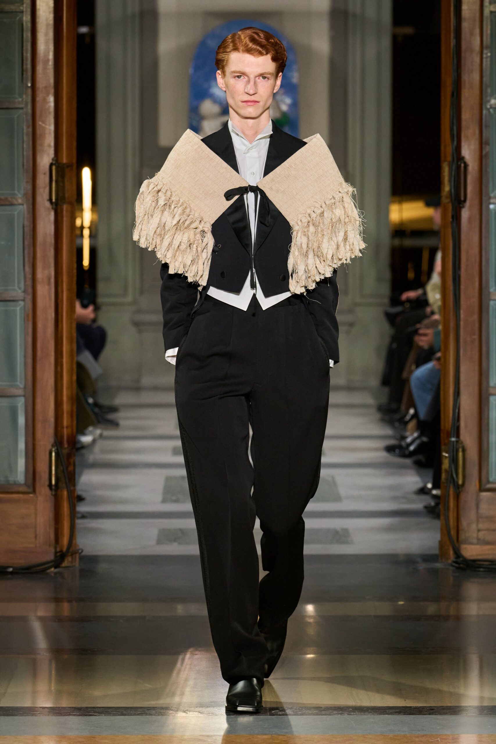 beige cotton relaxed fringed cape