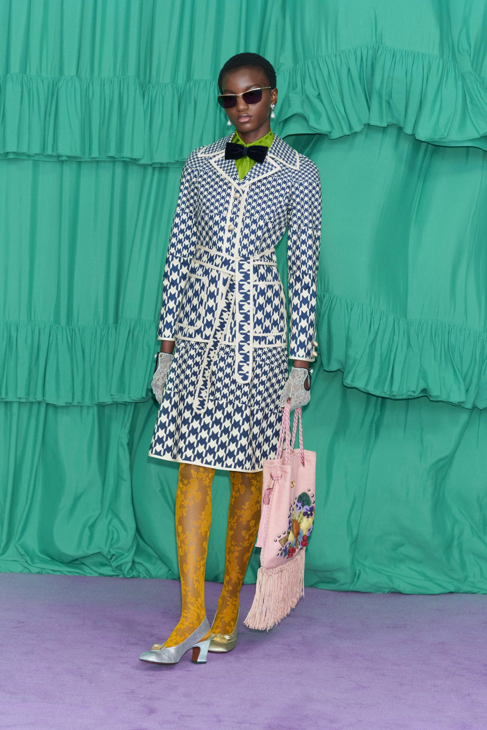 blue cotton long-sleeve collared fitted printed buttoned dress