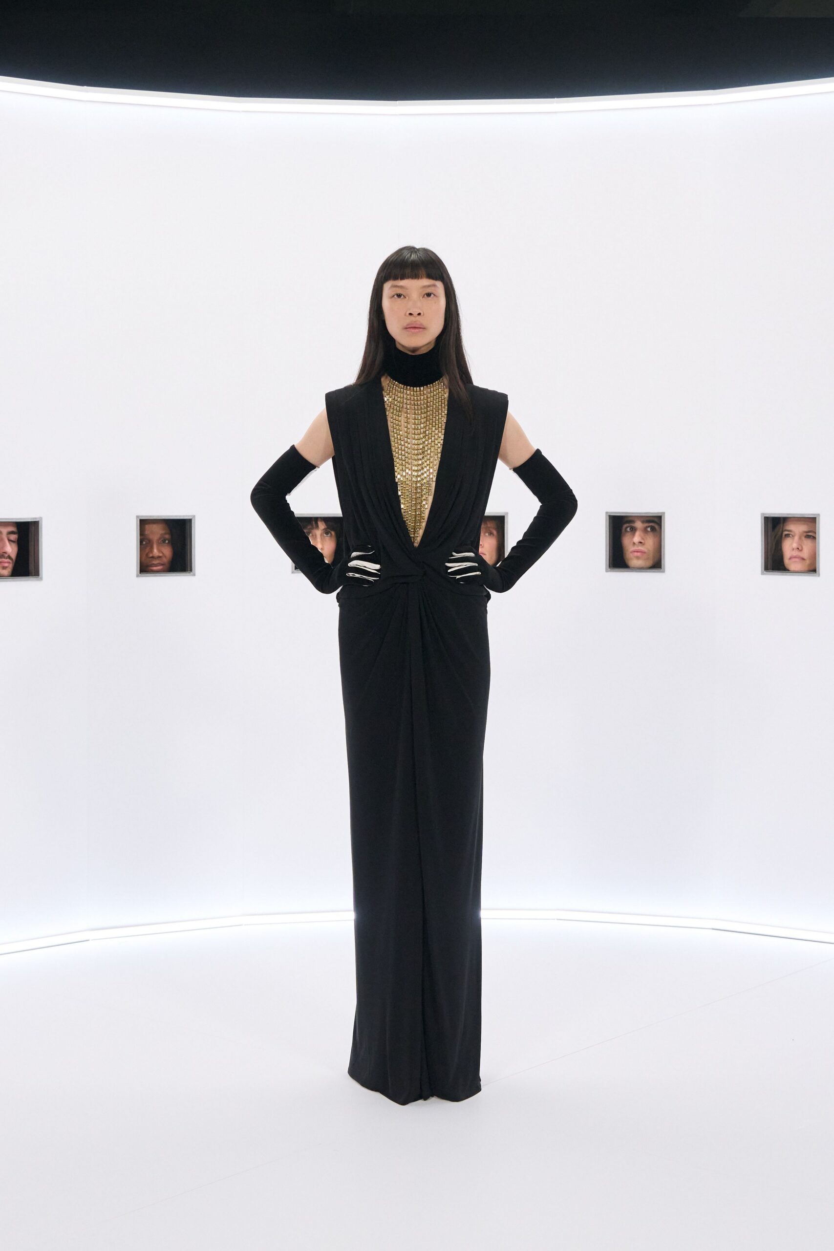 black silk fitted gown