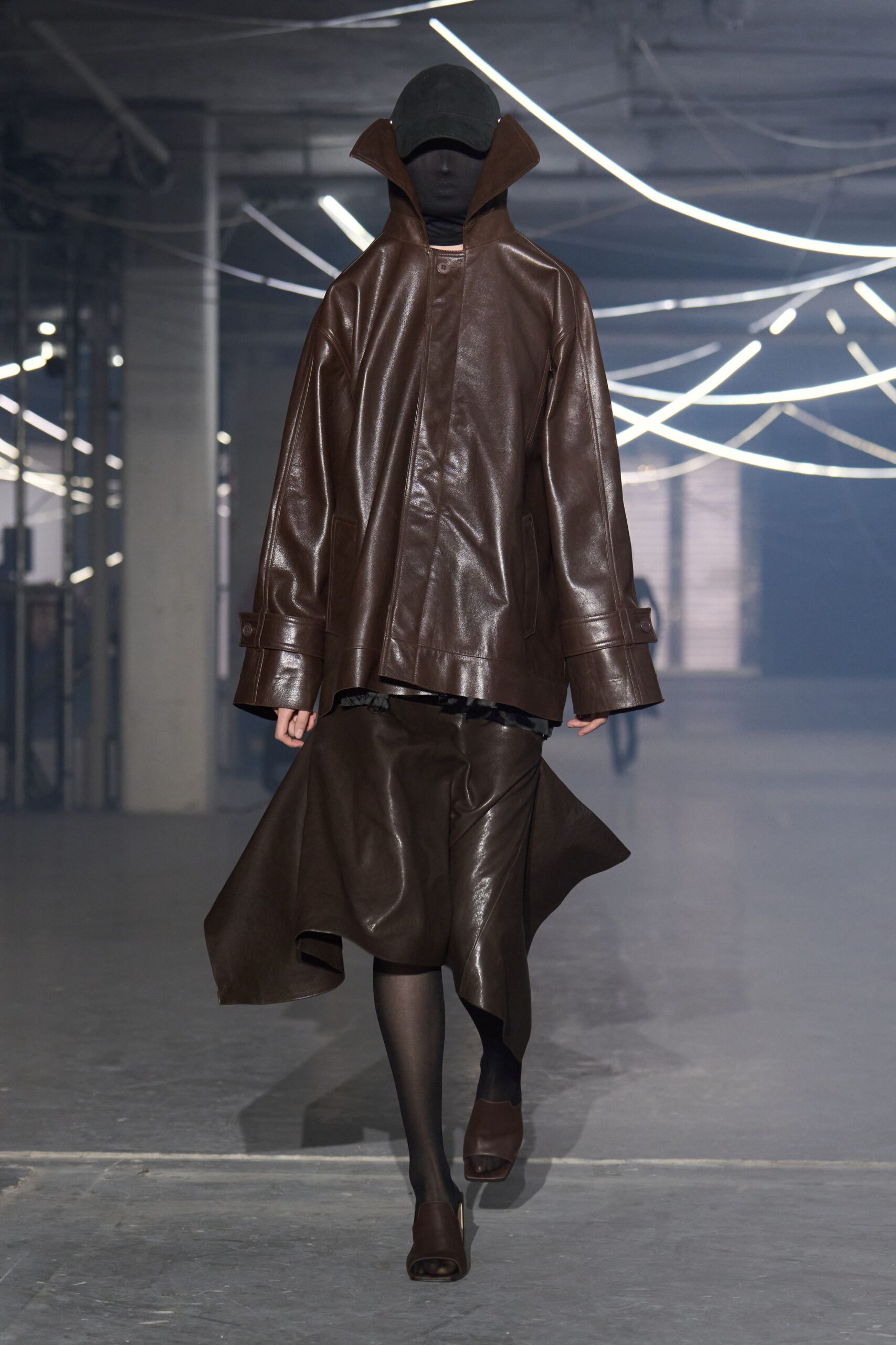 brown leather oversized coat