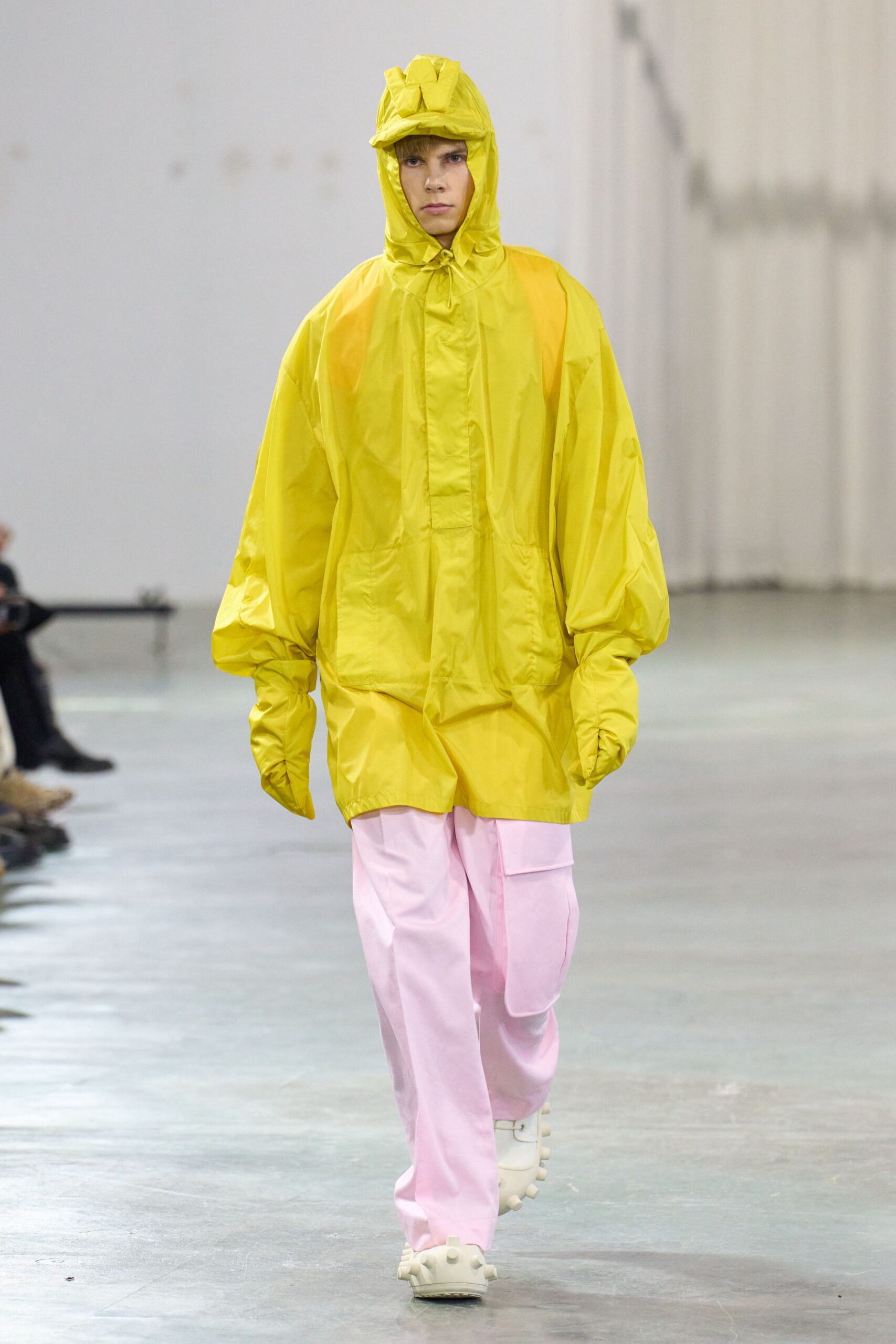 yellow vinyl jacket pink pants