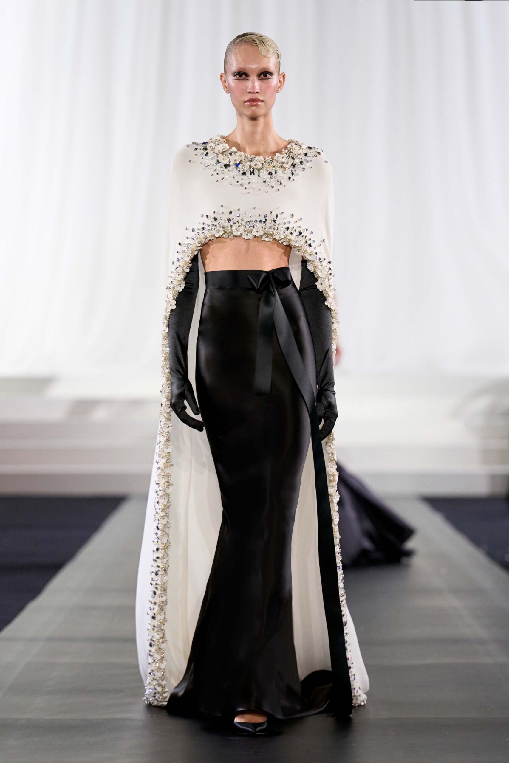 black and white embellished gown
