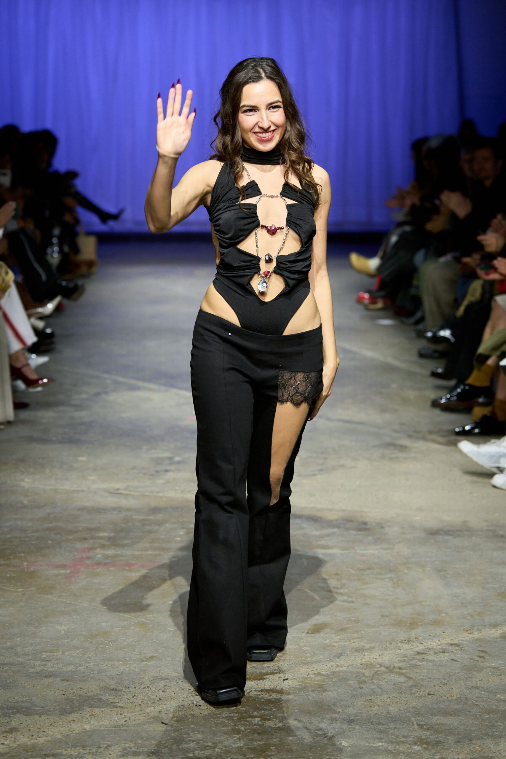 black fitted top and pants