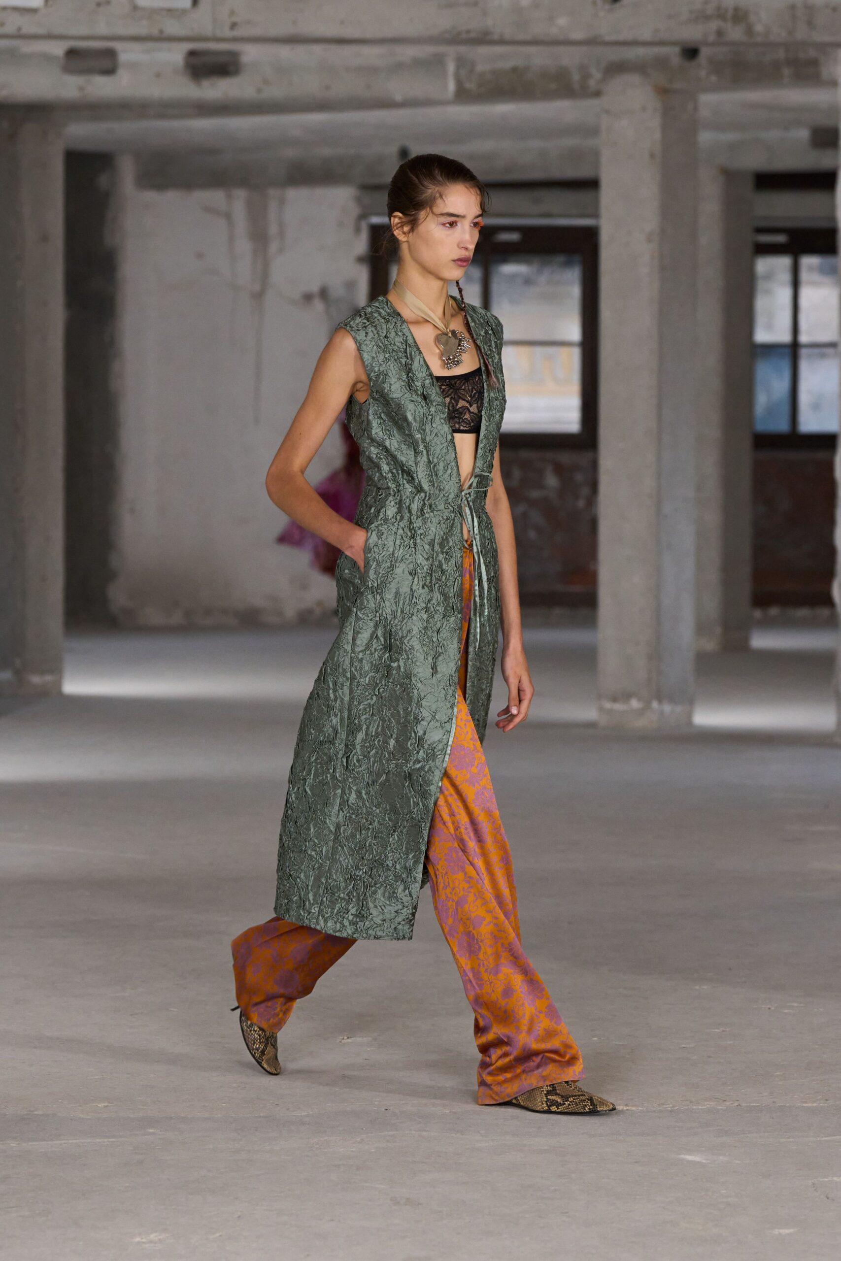 orange silk relaxed flared pants