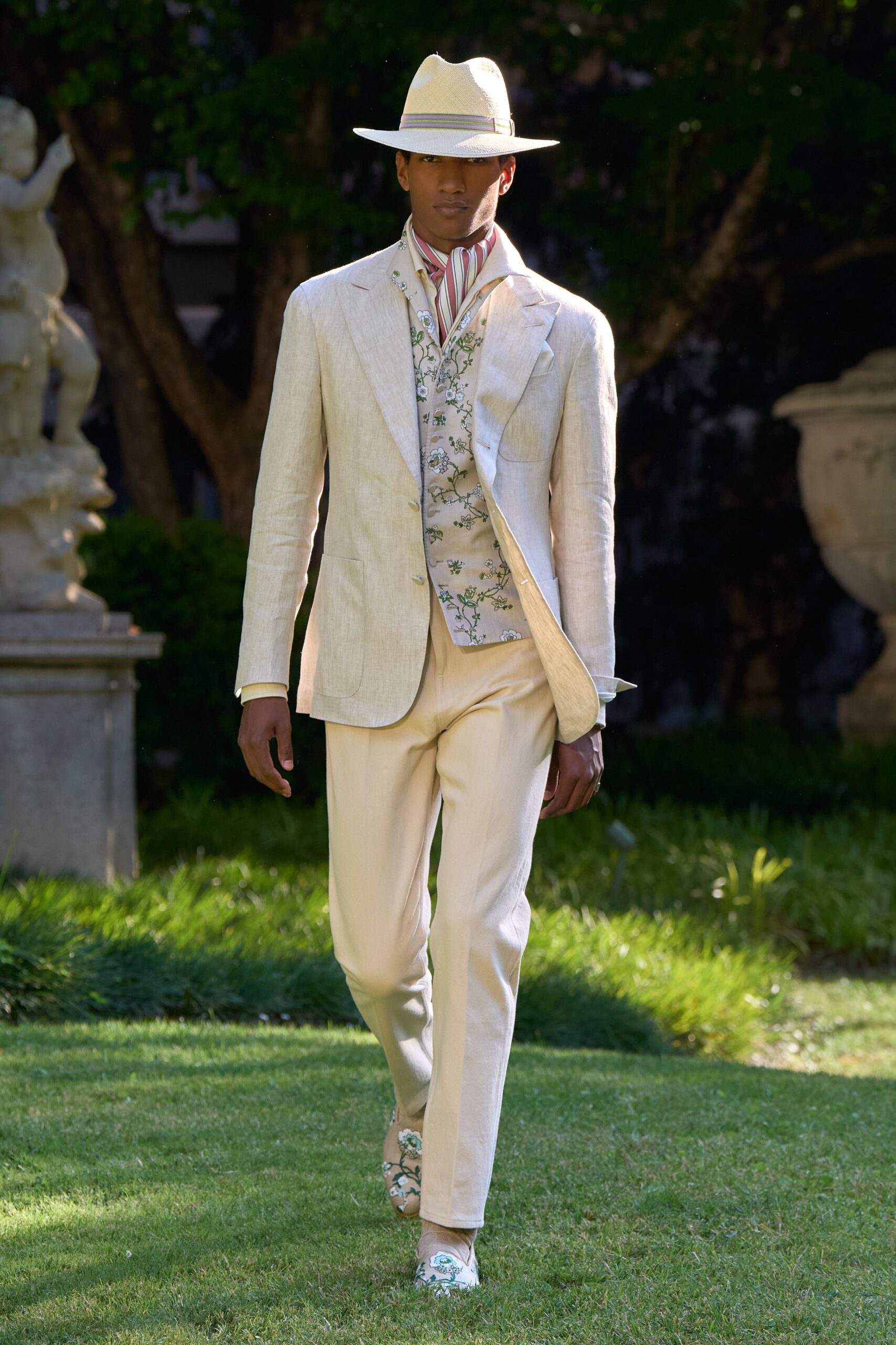 beige linen tailored suit