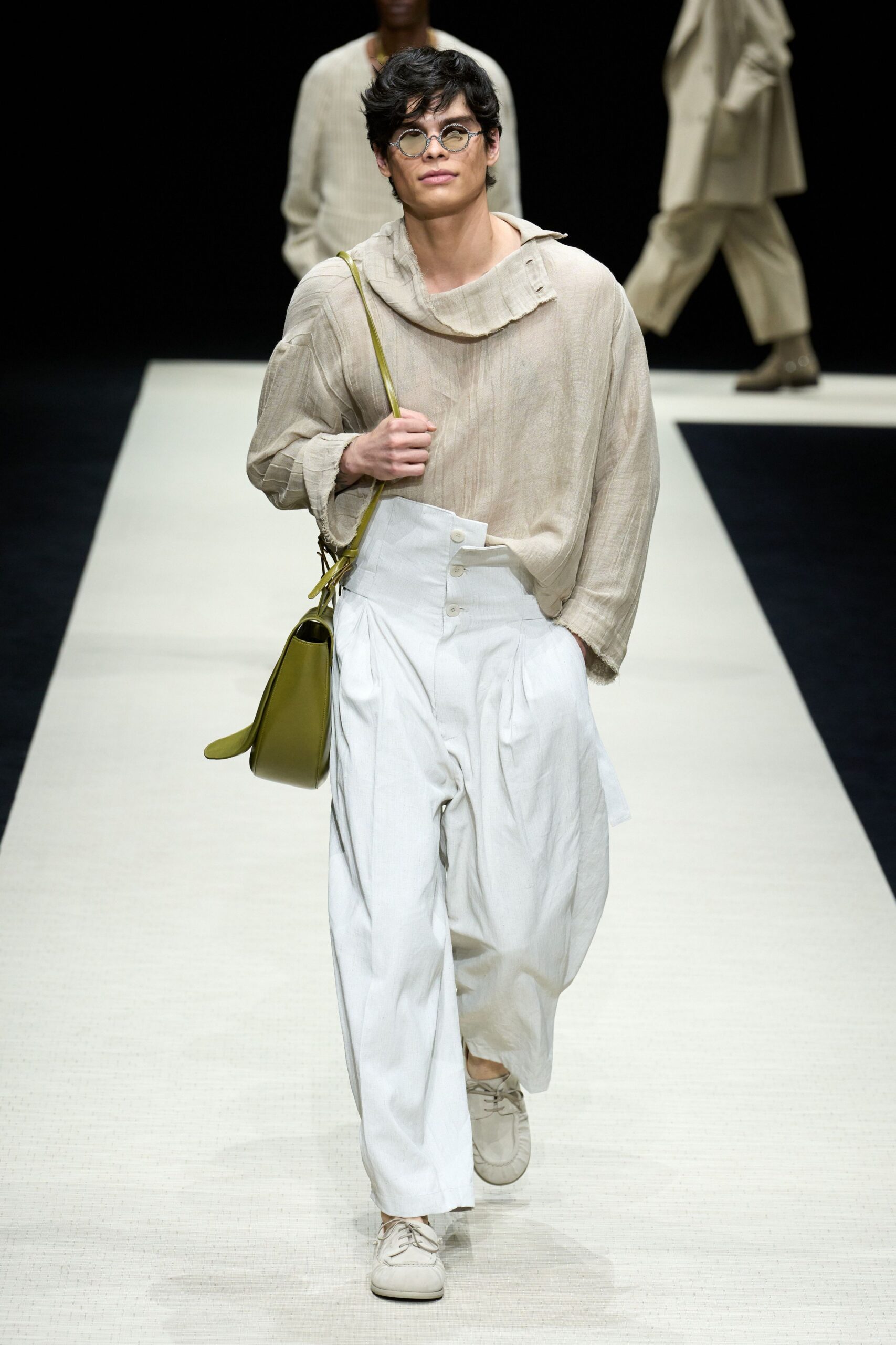 beige linen long-sleeve collared relaxed shirt