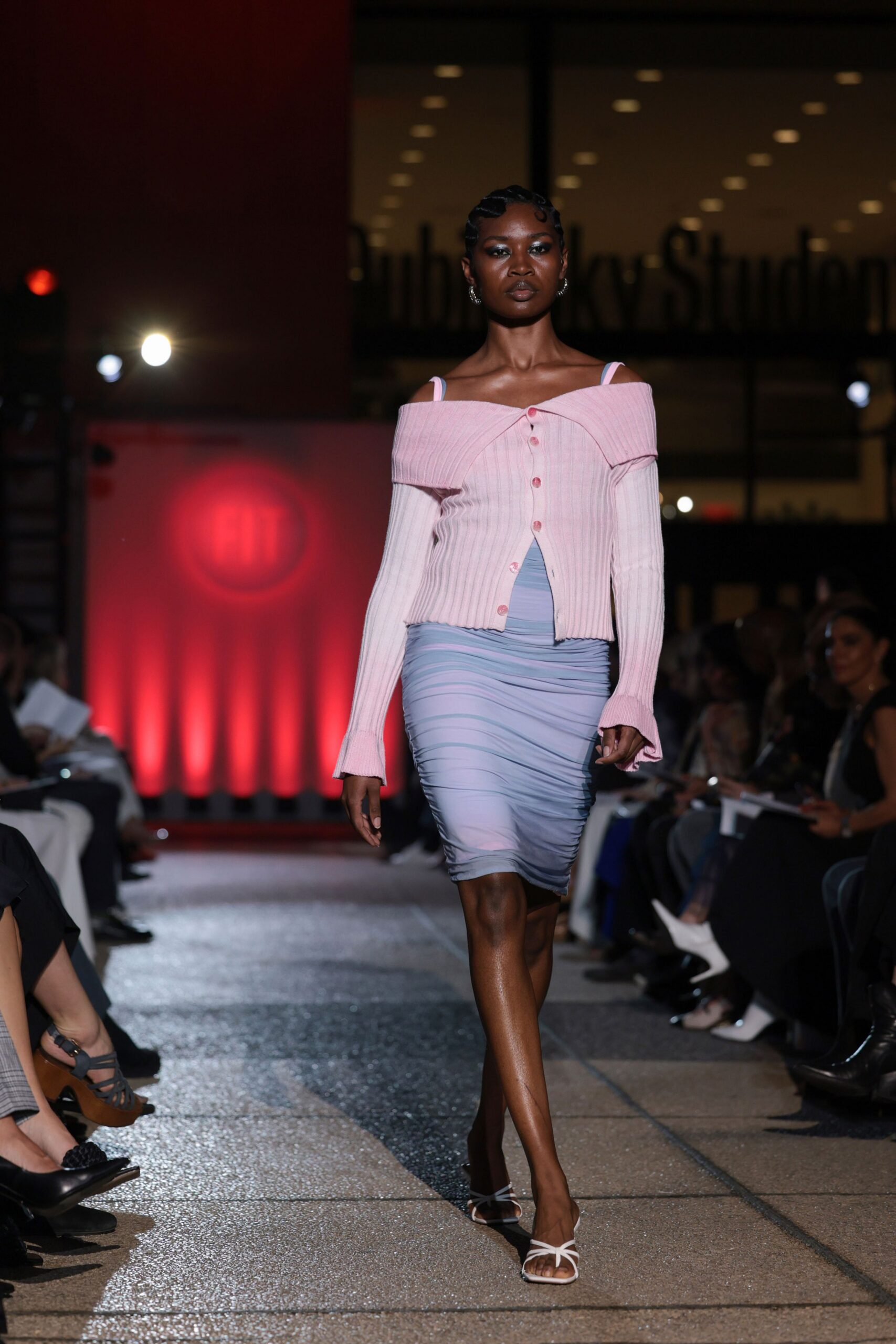pink cotton long-sleeve off-shoulder fitted buttoned layered cardigan