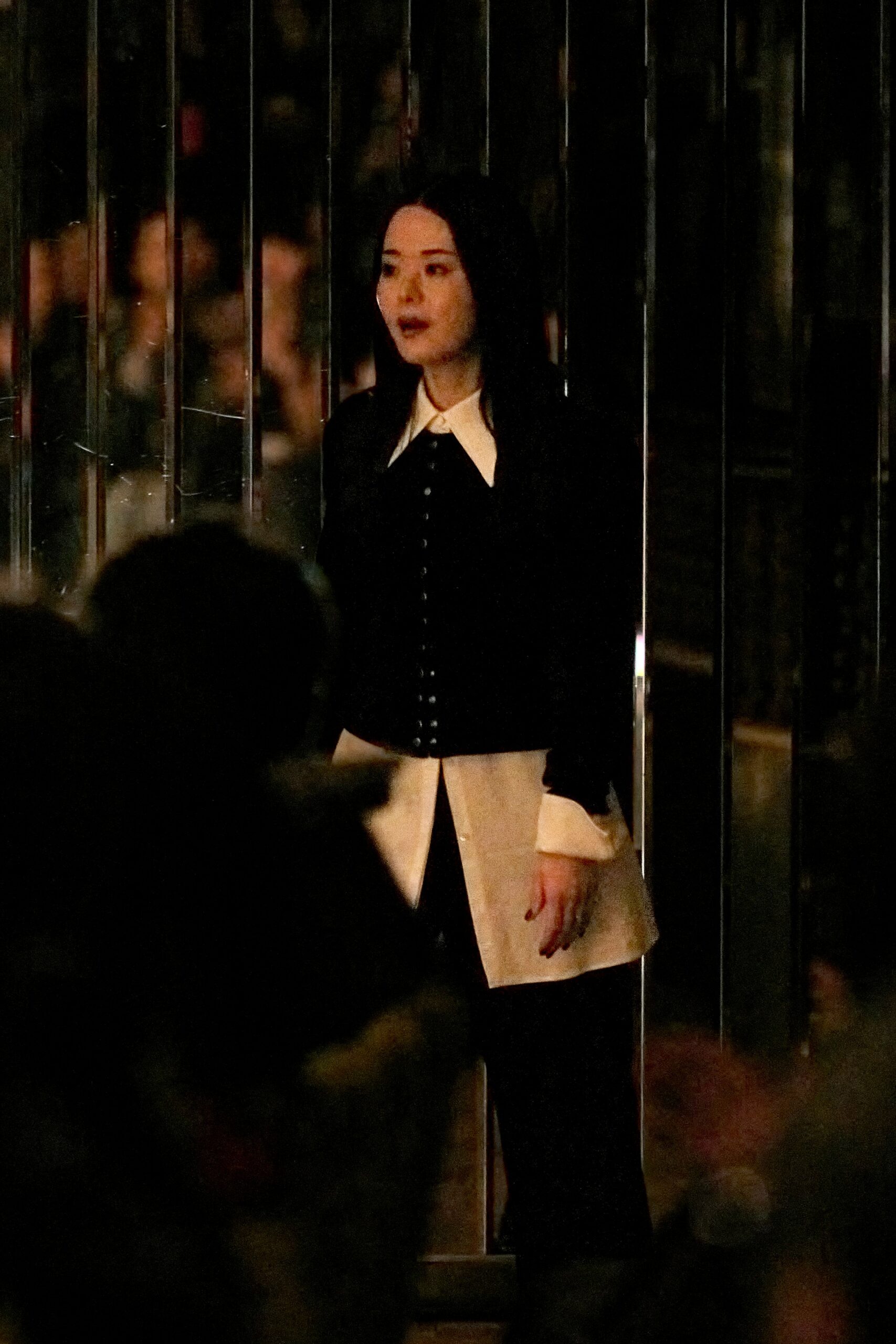 black fitted blouse and pants