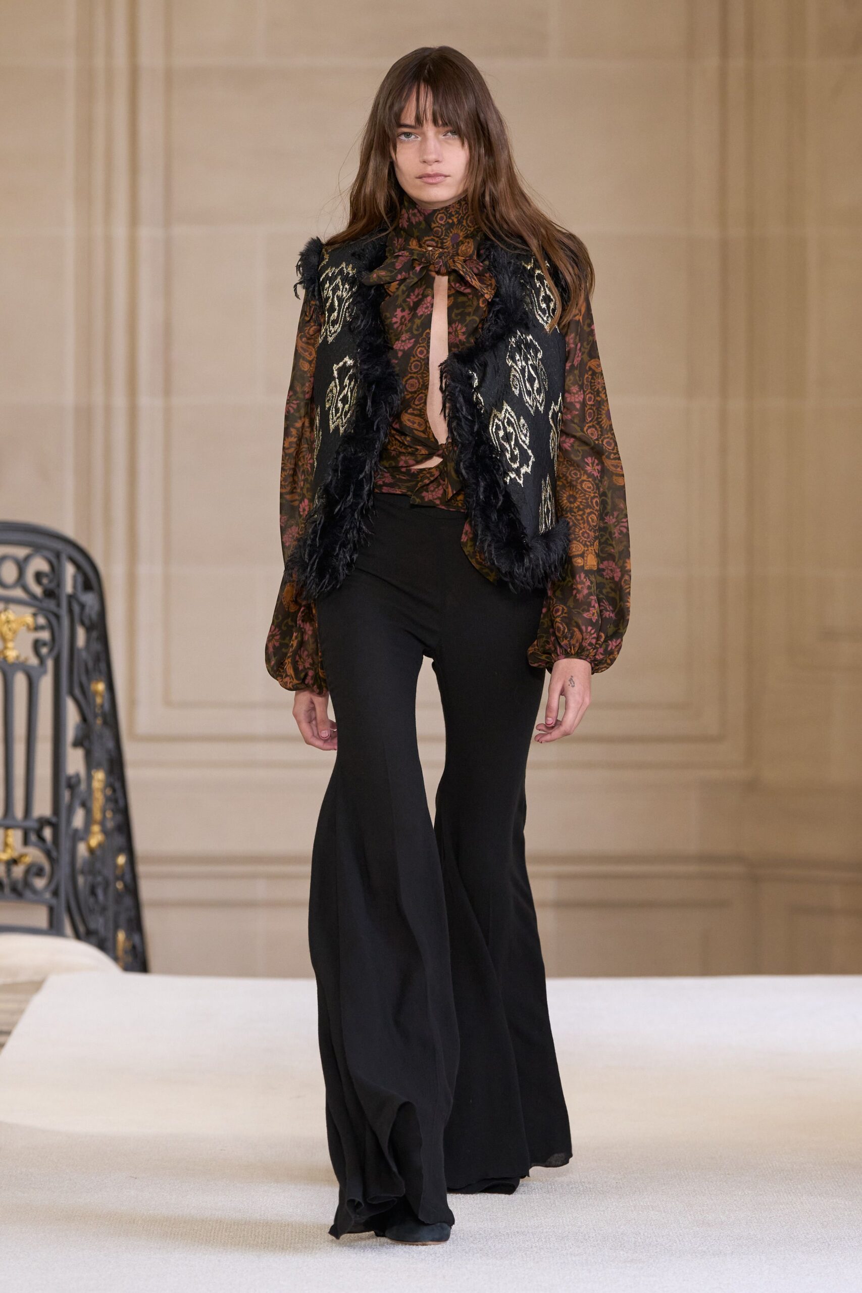 black cotton fitted high-waisted flared pants