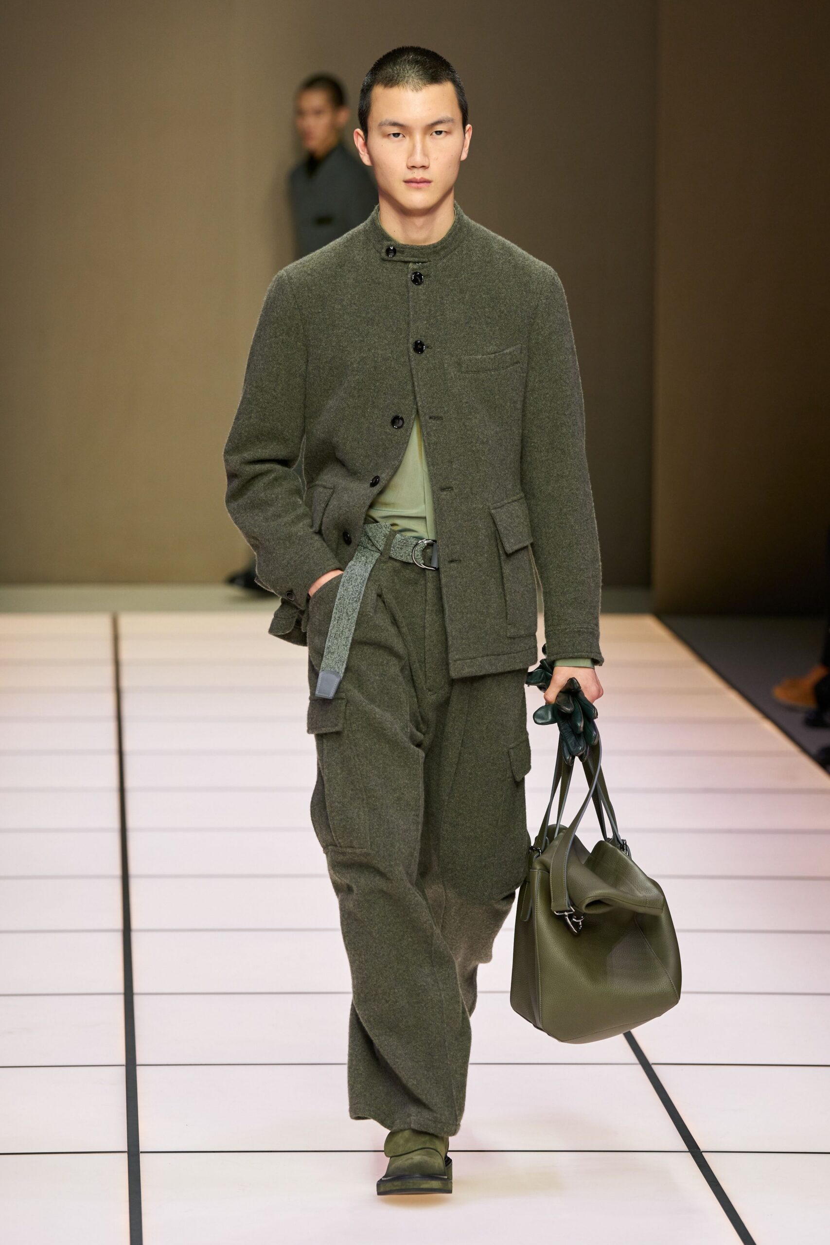 gray wool long-sleeve collared relaxed buttoned jacket