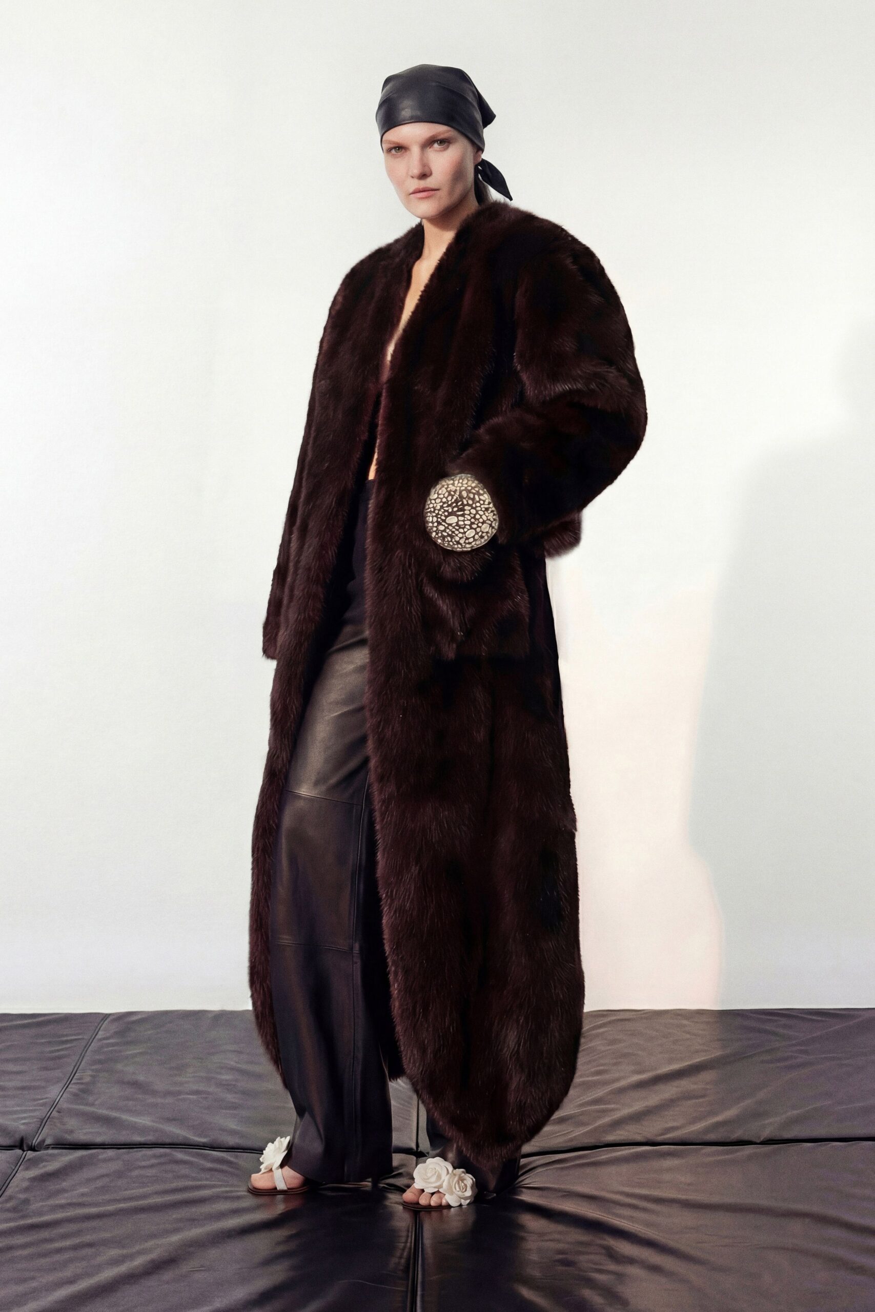 brown fur relaxed maxi coat