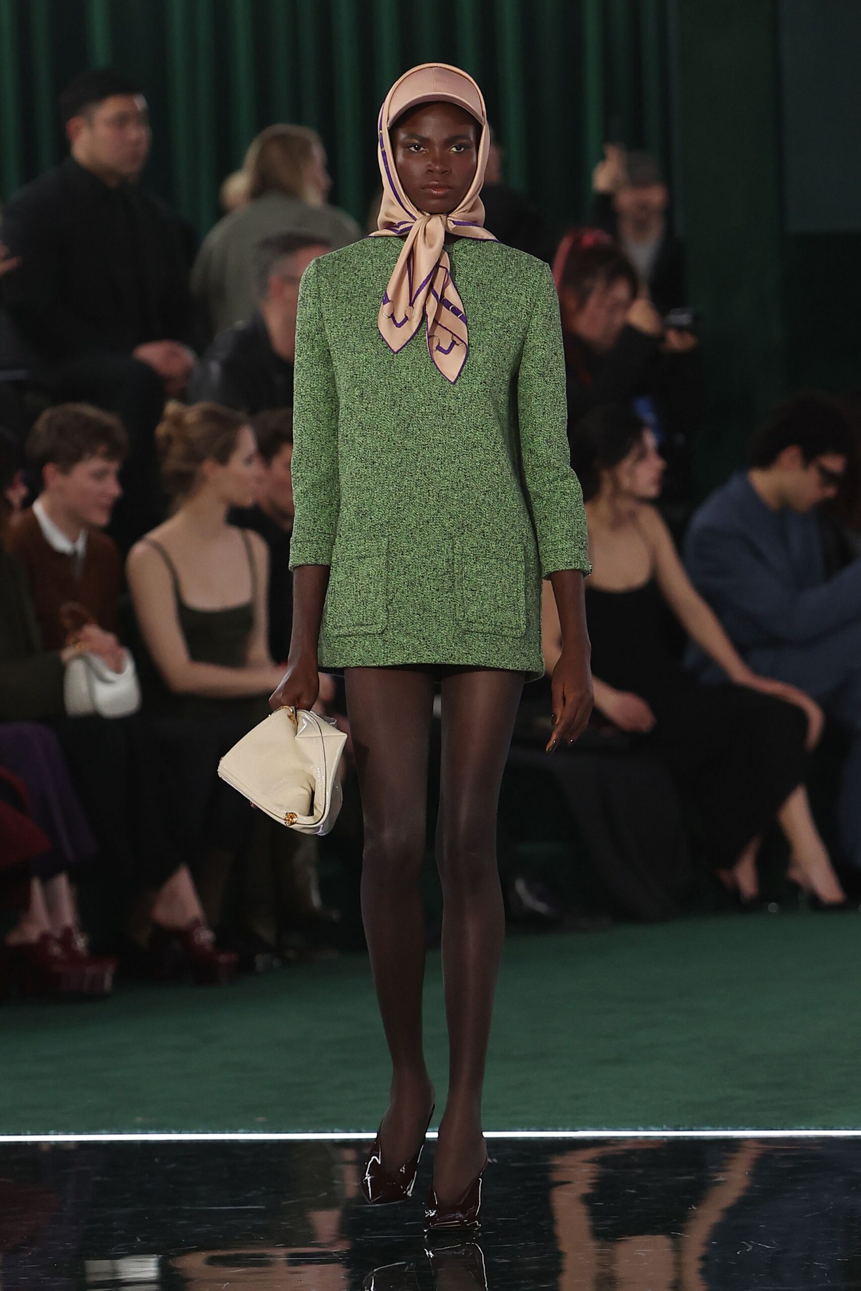 green cotton long-sleeve collared fitted straight-leg mini dress