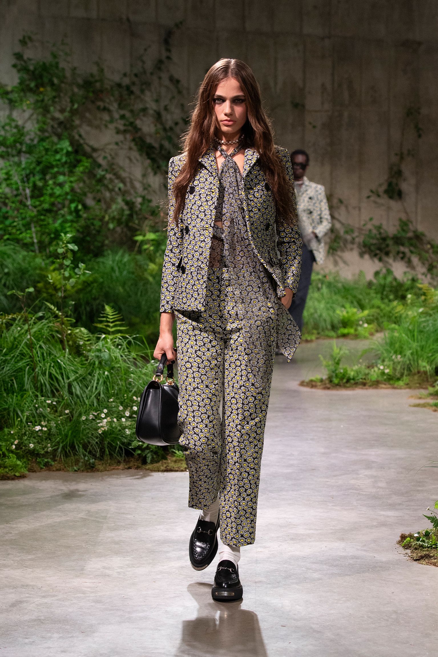 multi cotton long-sleeve collared tailored printed suit