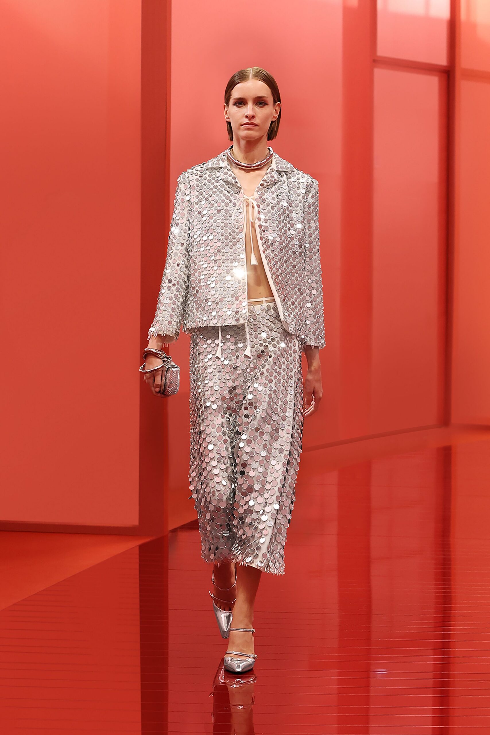 gray sequin fitted straight-leg shiny midi skirt