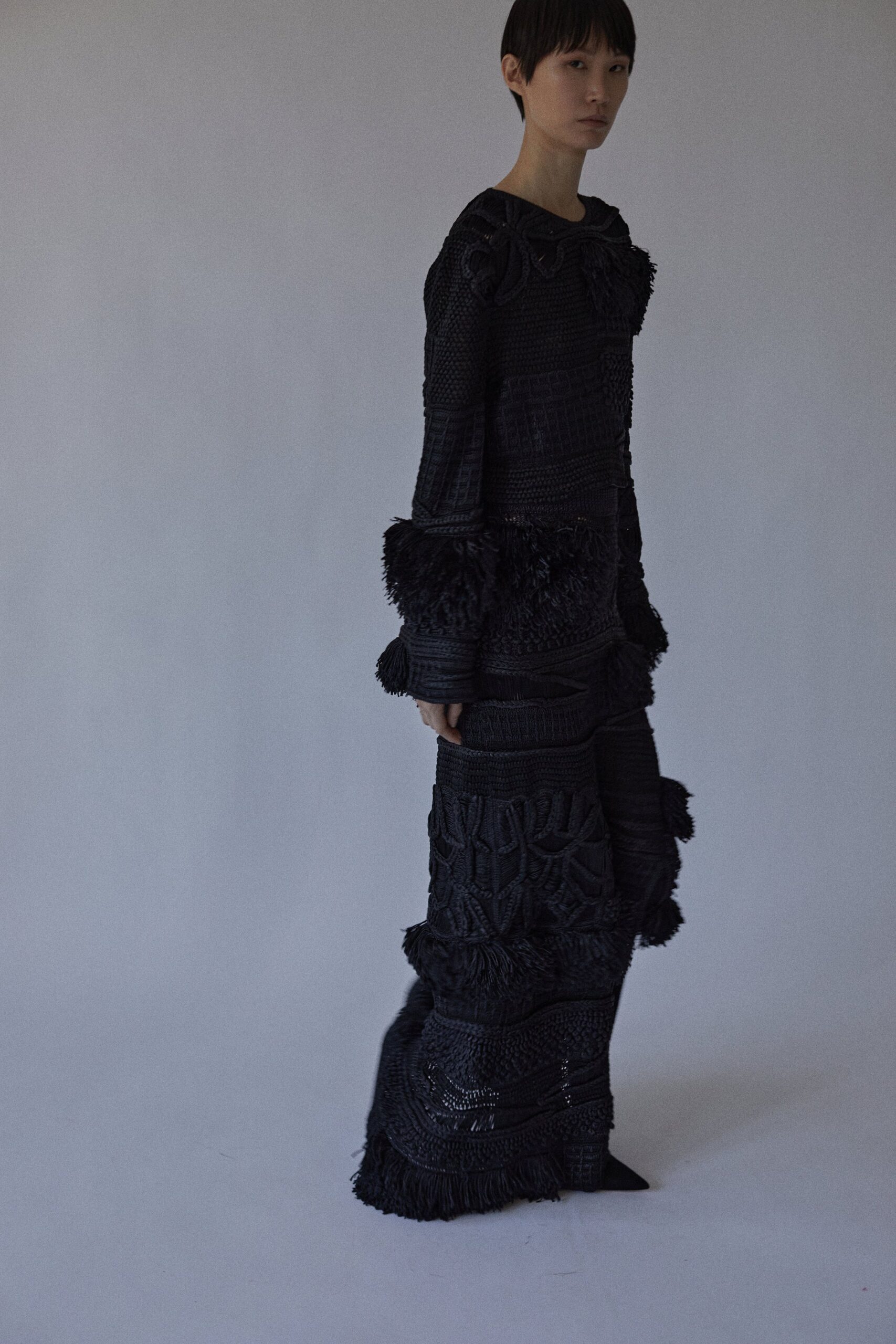 black relaxed embroidered gown