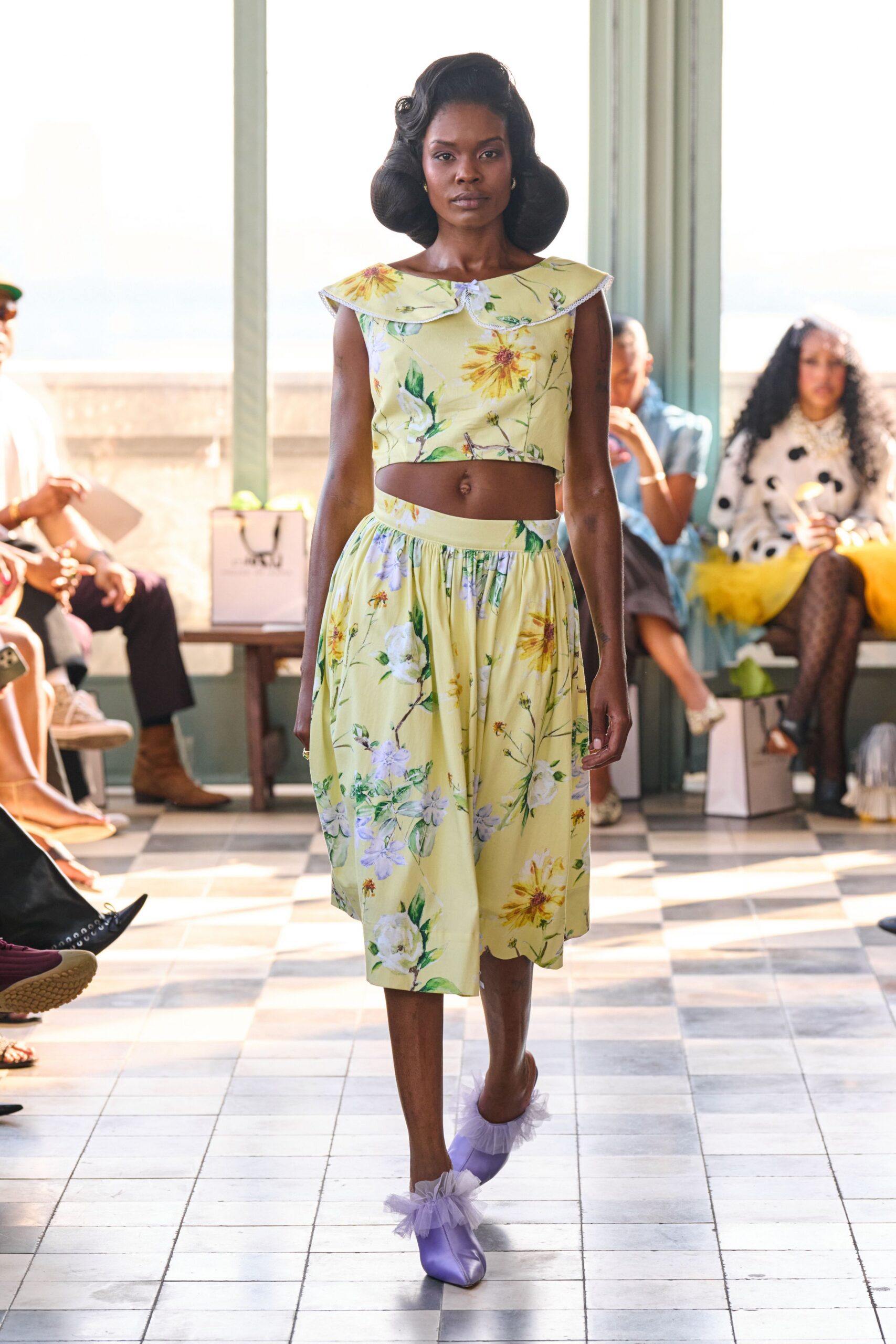 yellow floral top and skirt
