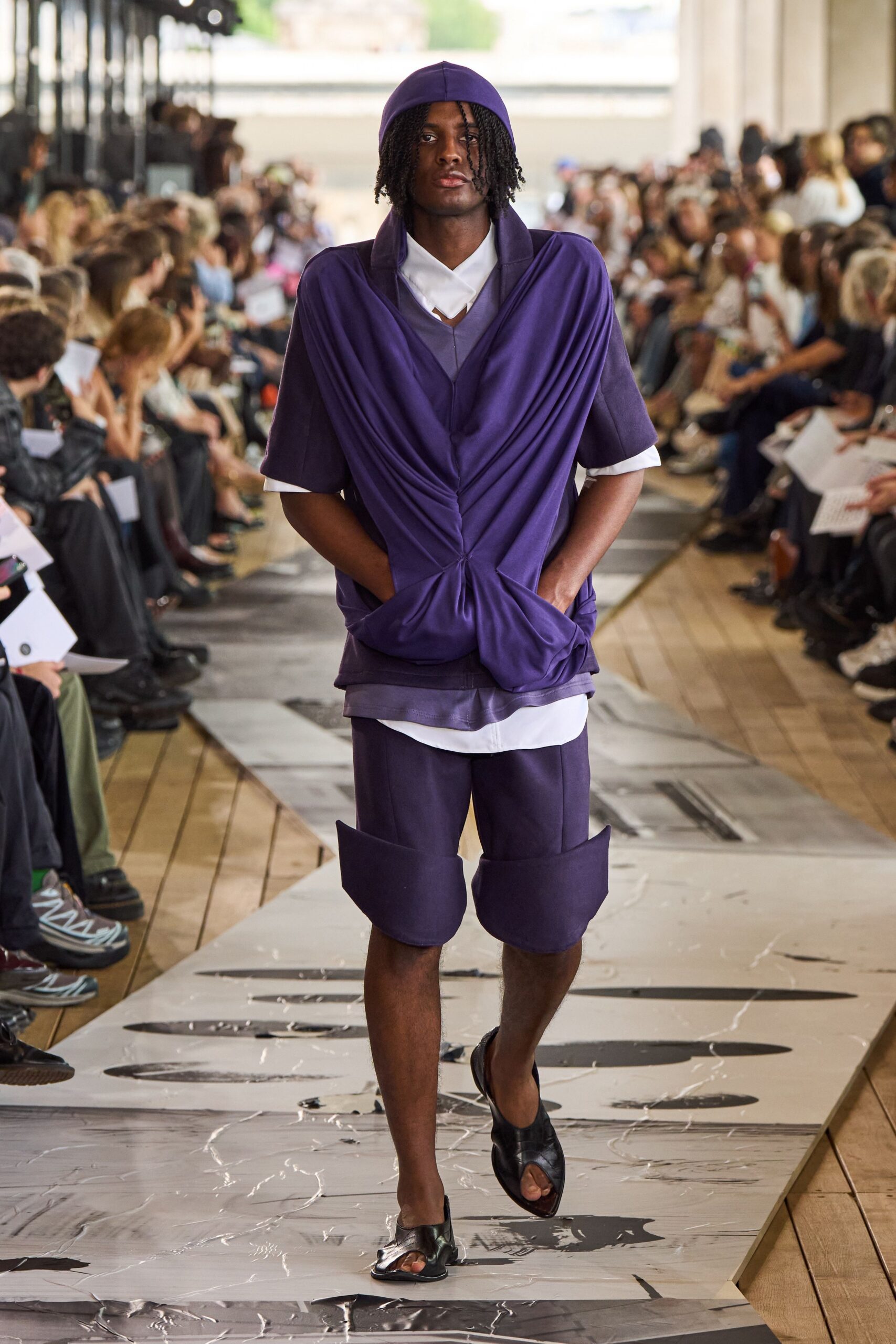 purple cotton relaxed straight-leg short shorts