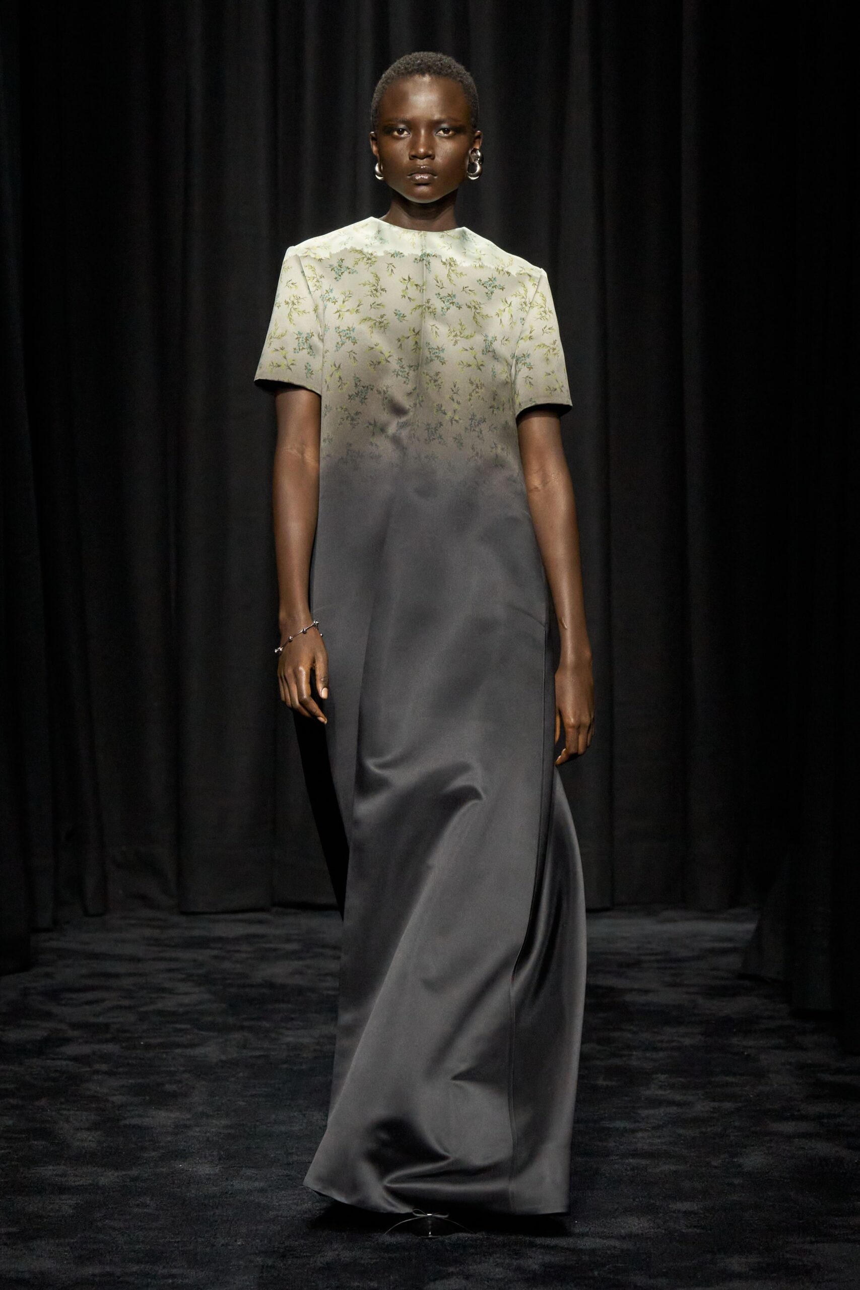 black and beige floral gown