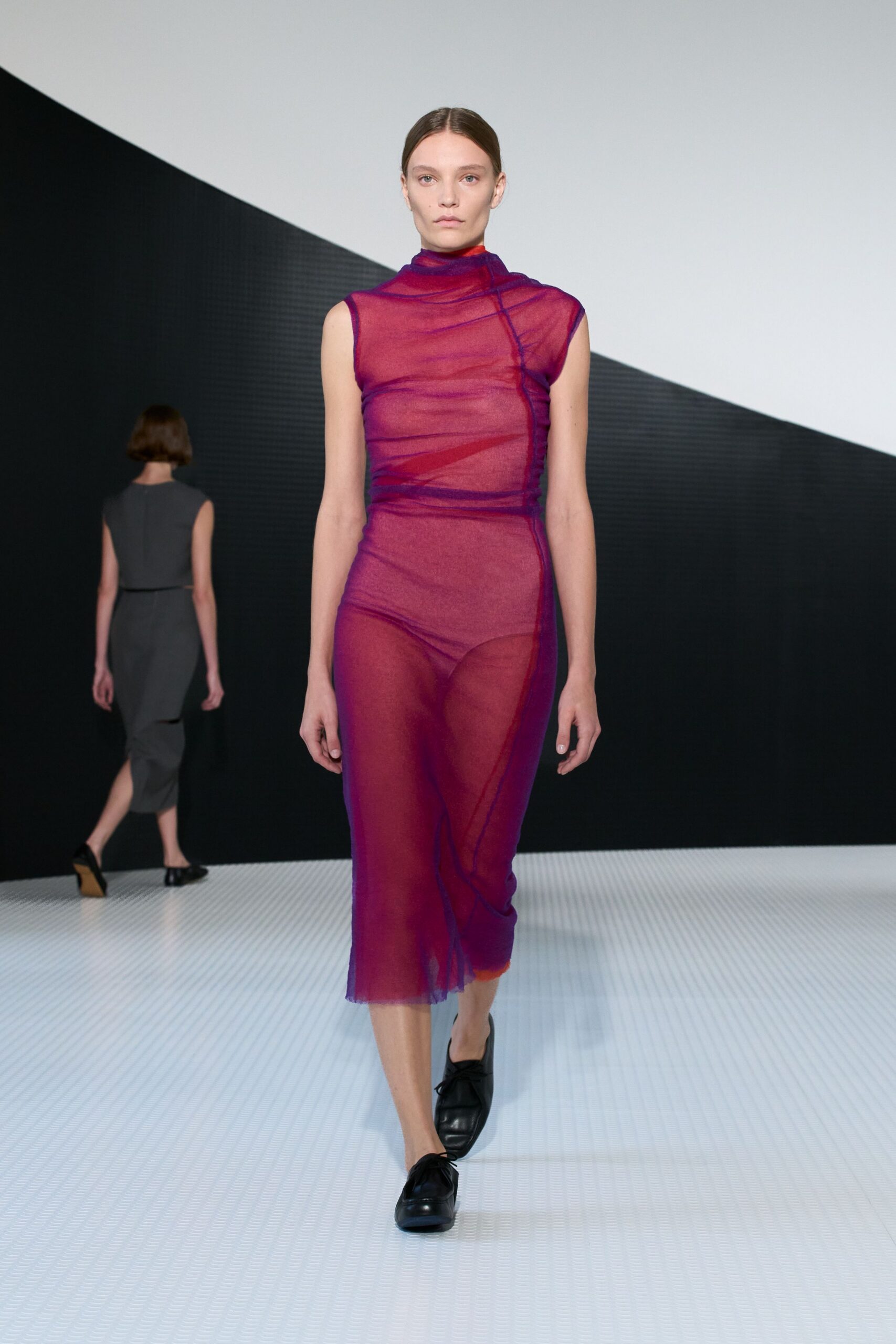 purple mesh sleeveless dress