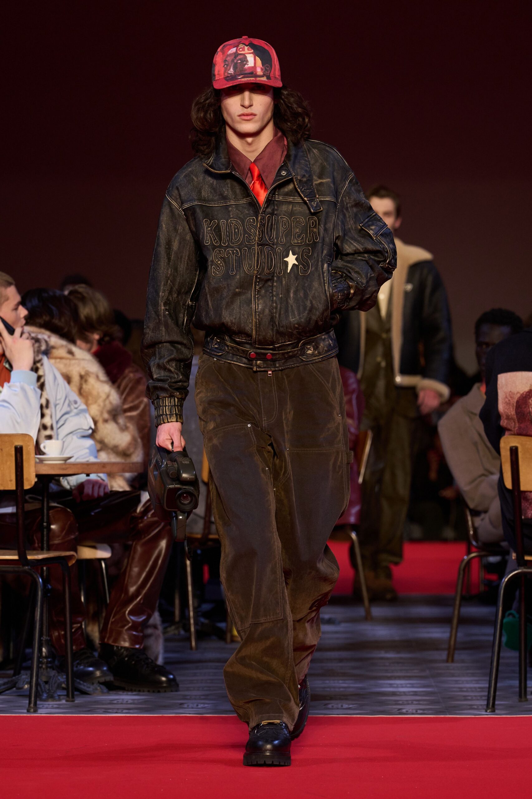 blue denim long-sleeve collared relaxed embroidered jacket