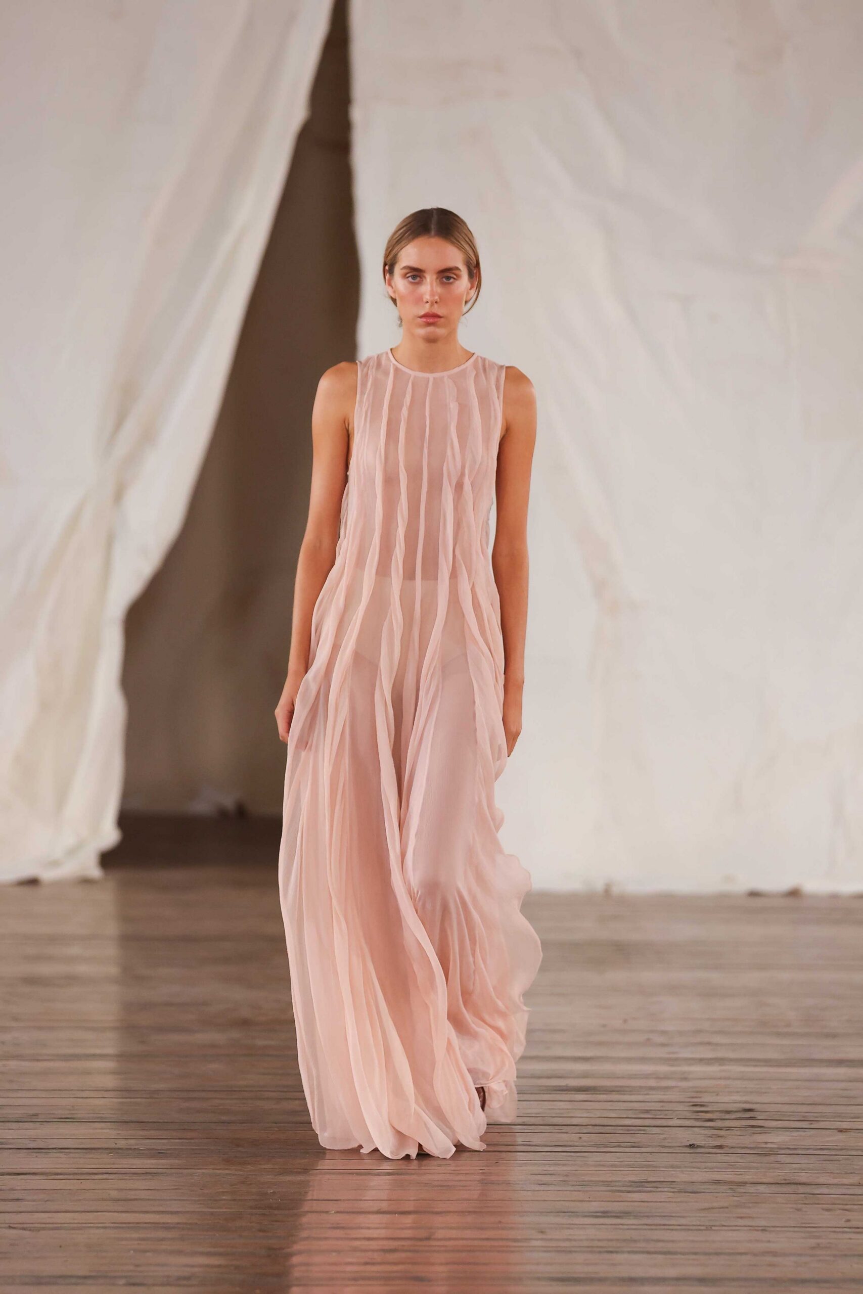 pink sheer chiffon gown