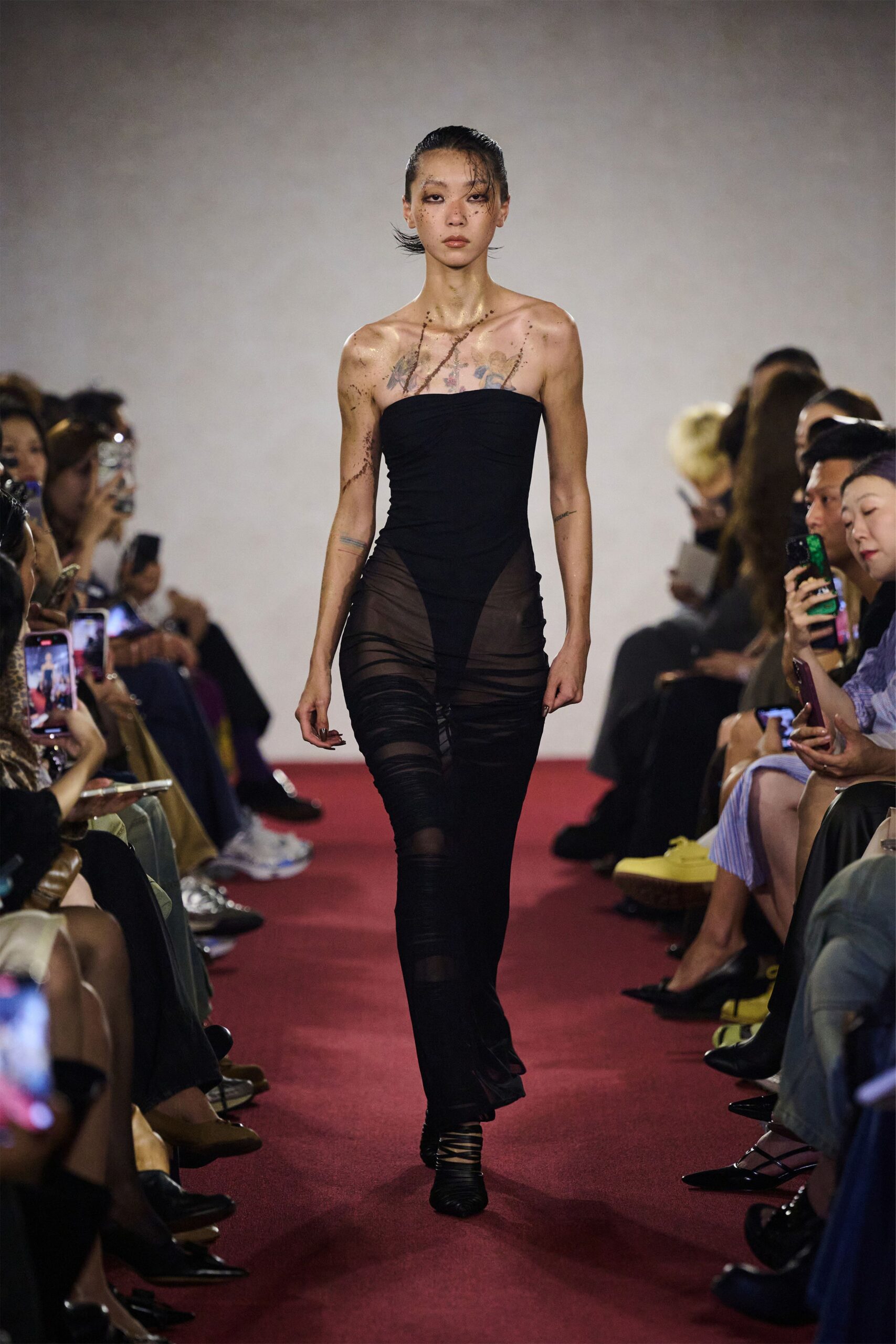 black strapless sheer gown