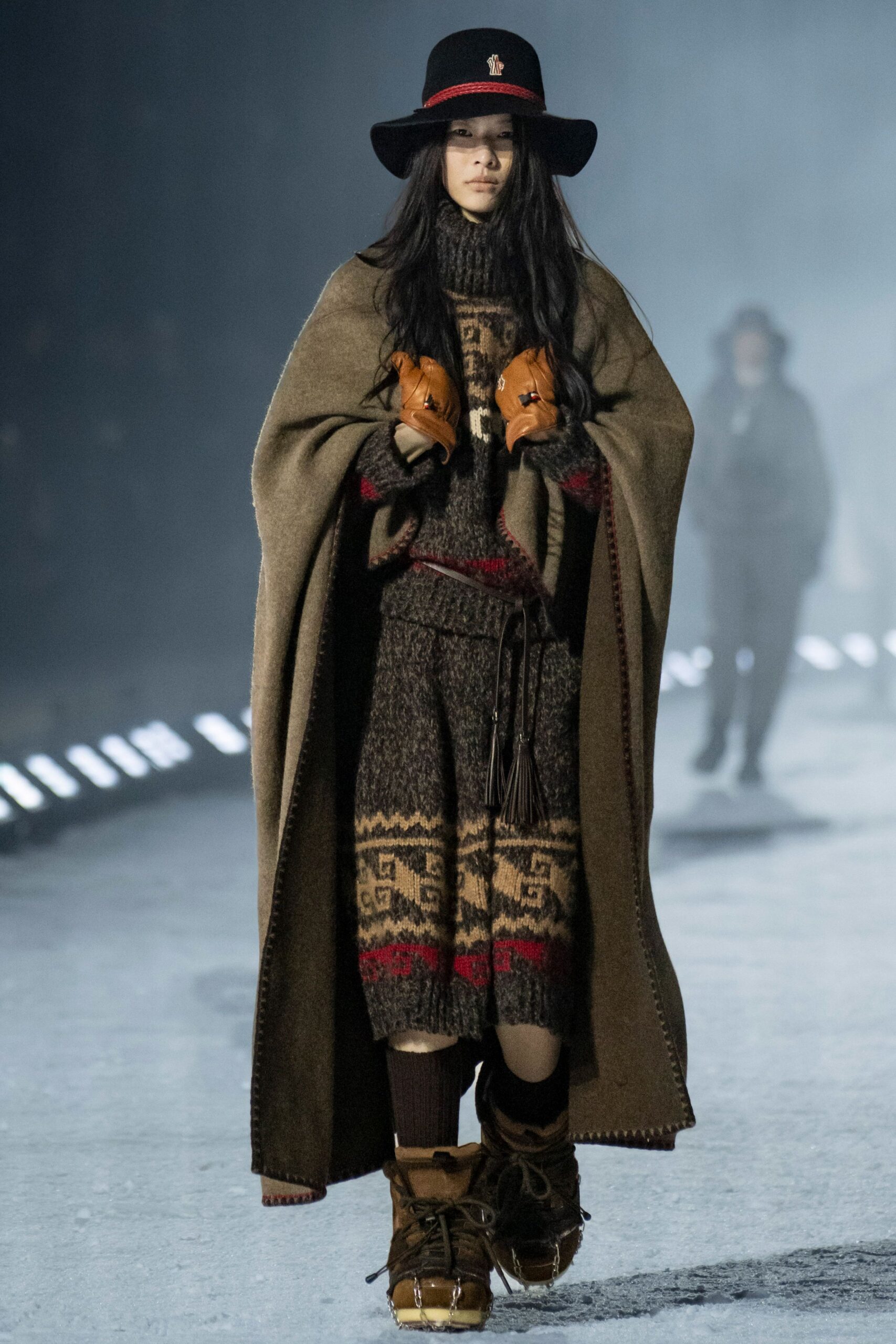 brown wool relaxed layered poncho
