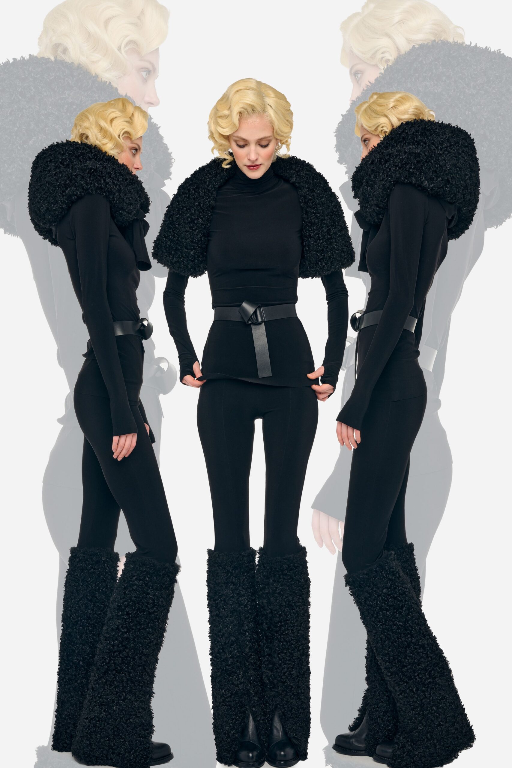 black fitted top and pants