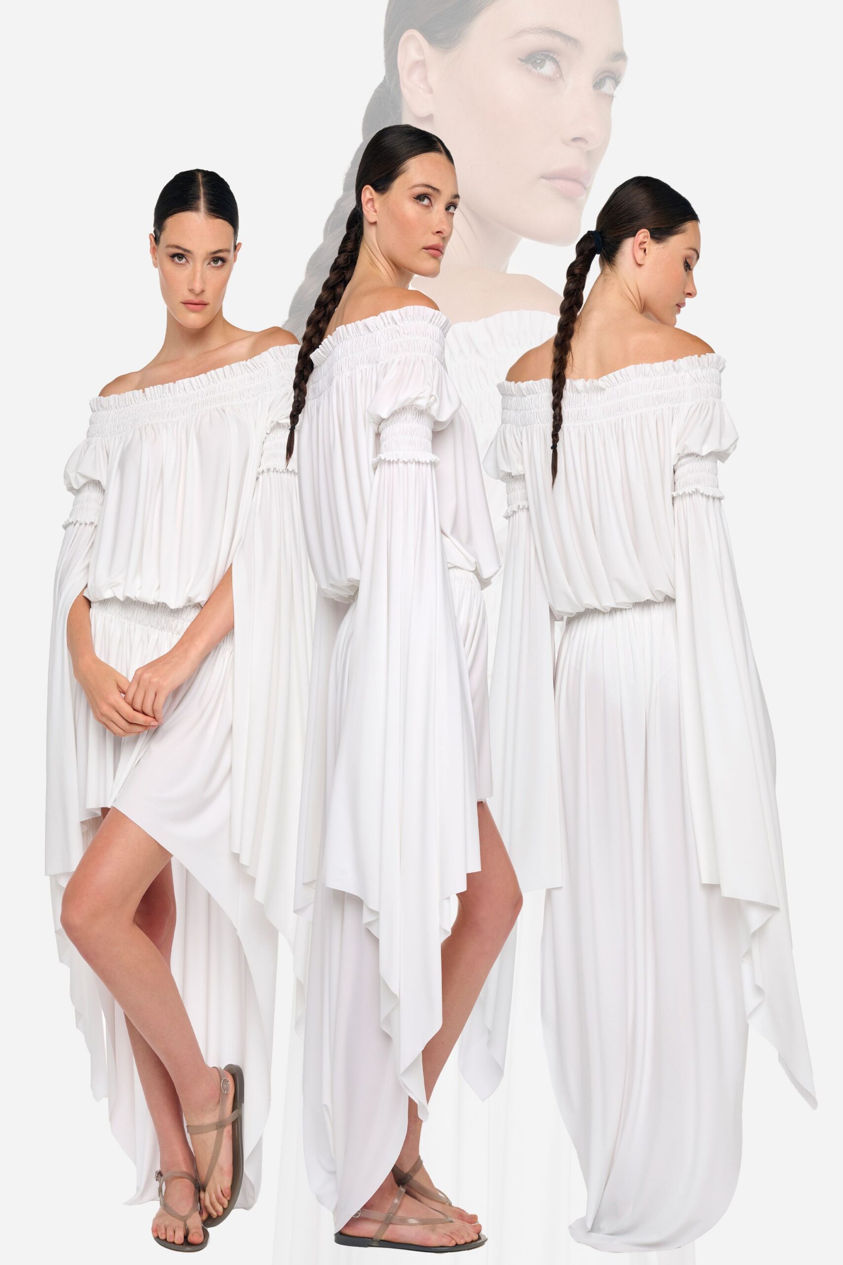 white off-shoulder maxi dress