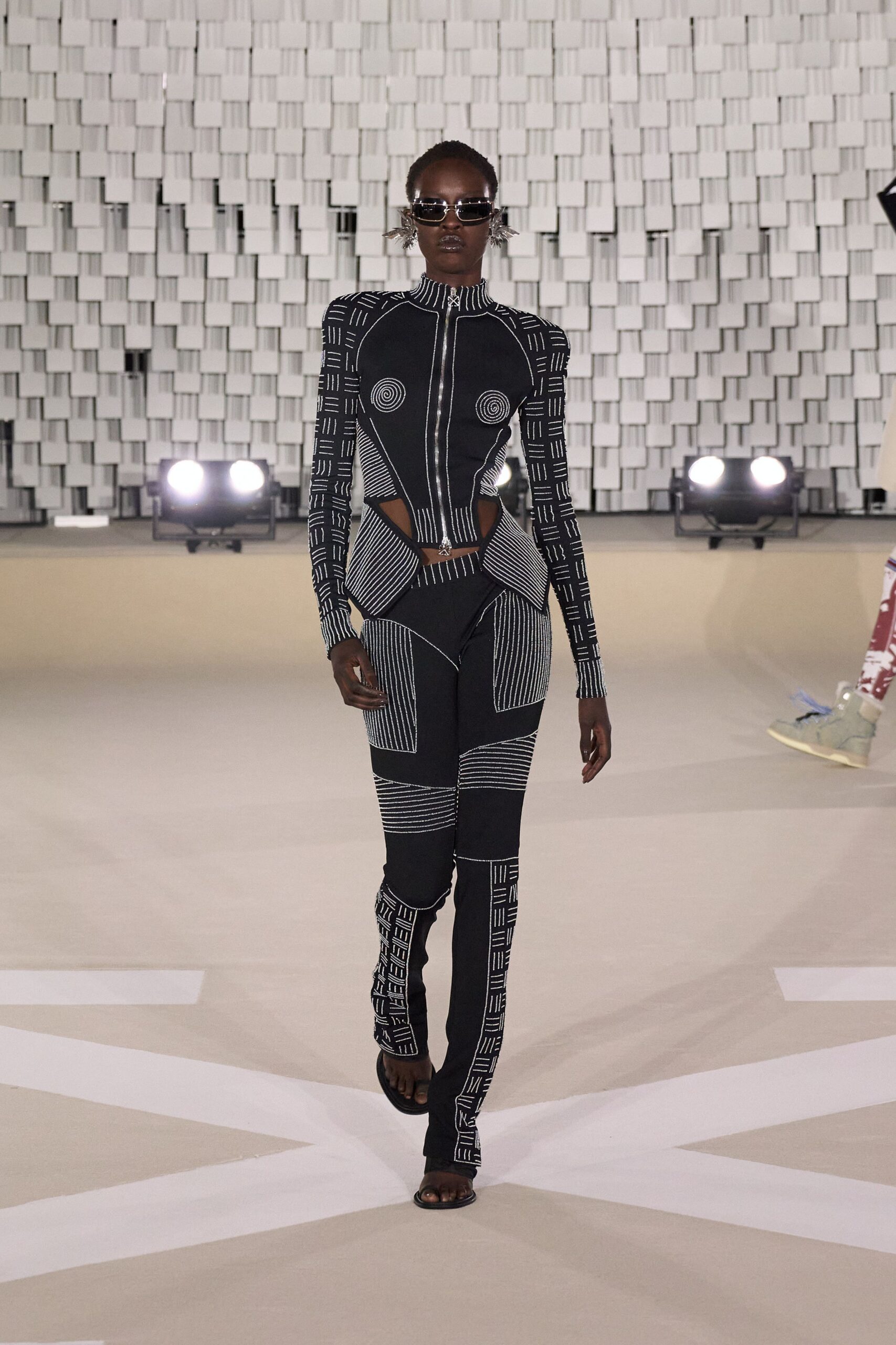 black and white printed catsuit