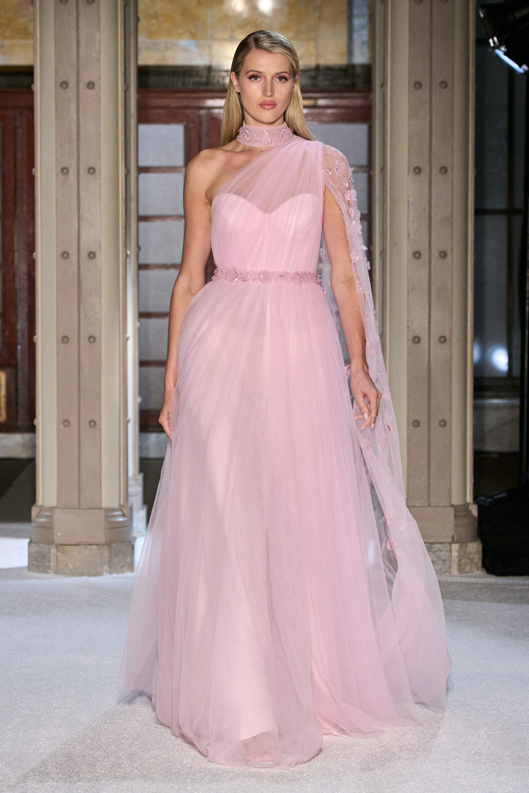 pink tulle fitted gown