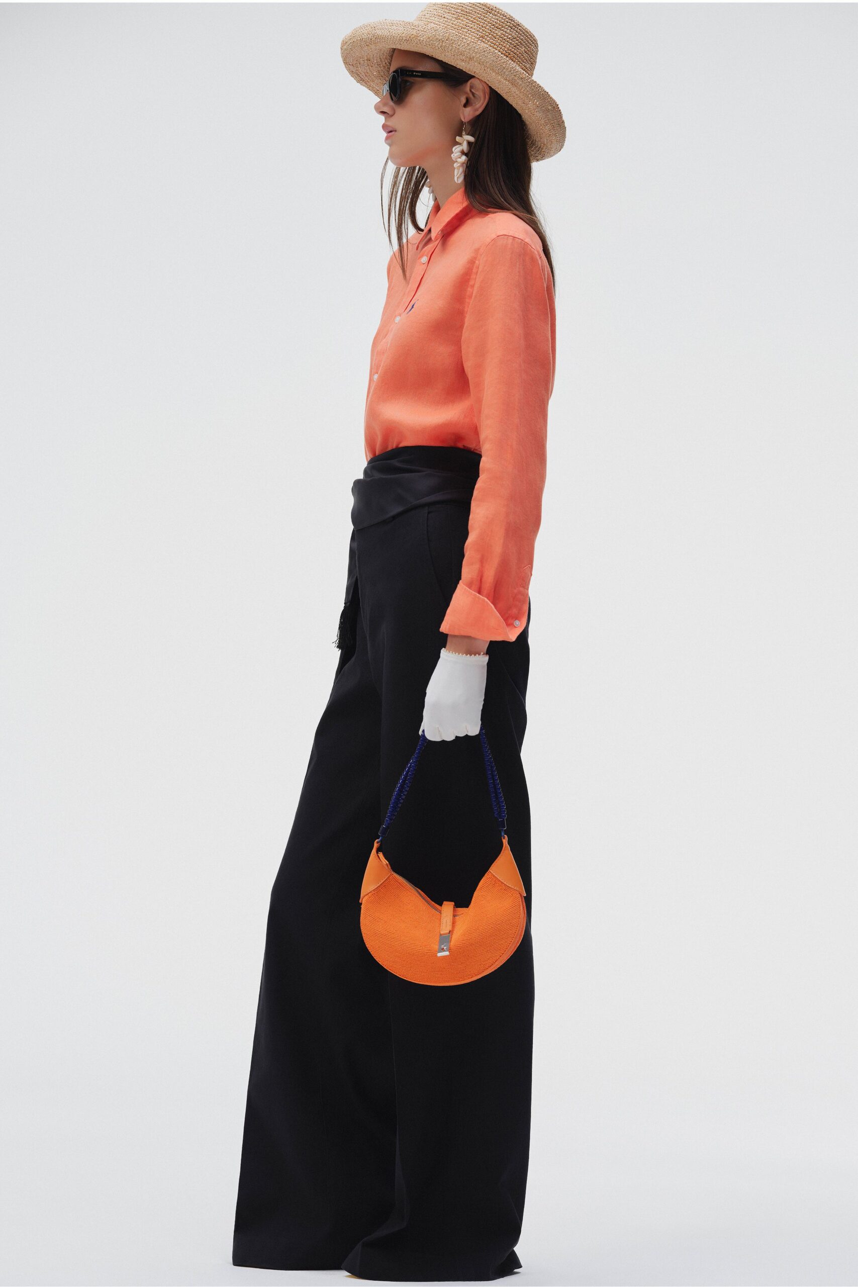 orange cotton long-sleeve collared relaxed shirt