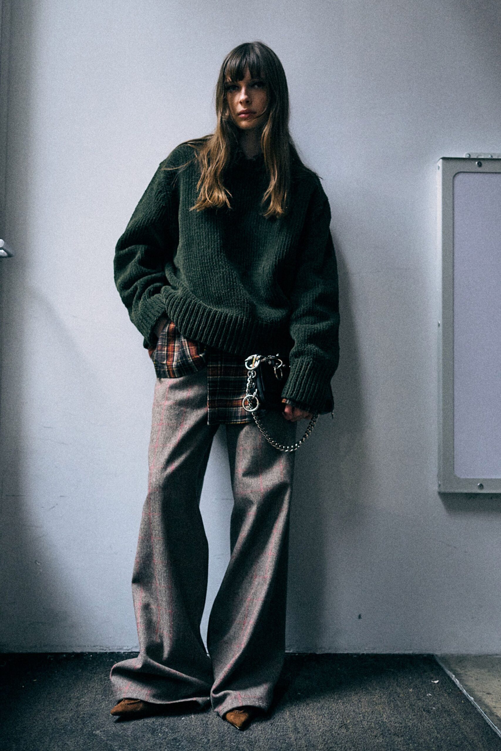 green wool long-sleeve high-neck oversized sweater