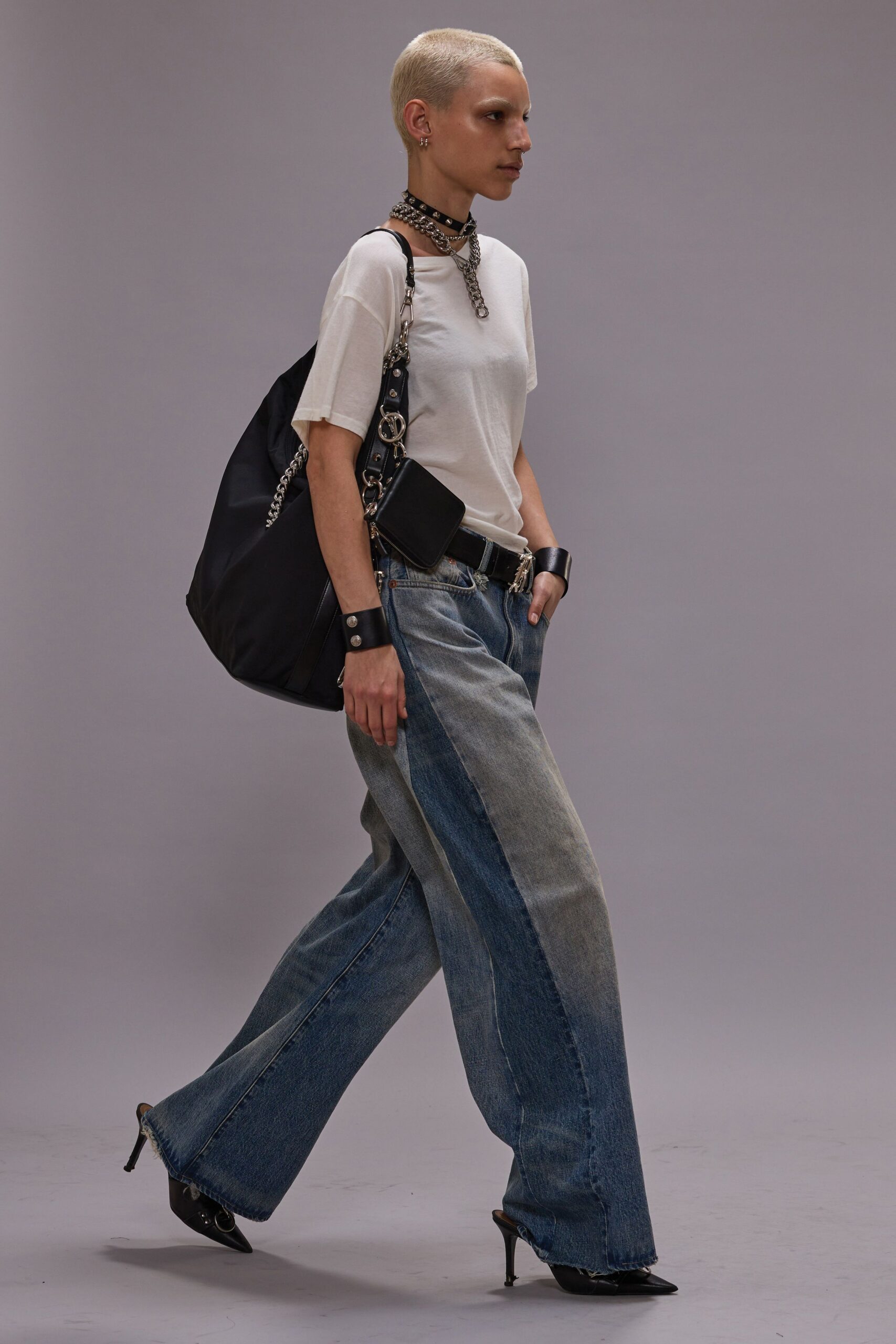 white t-shirt with blue pants