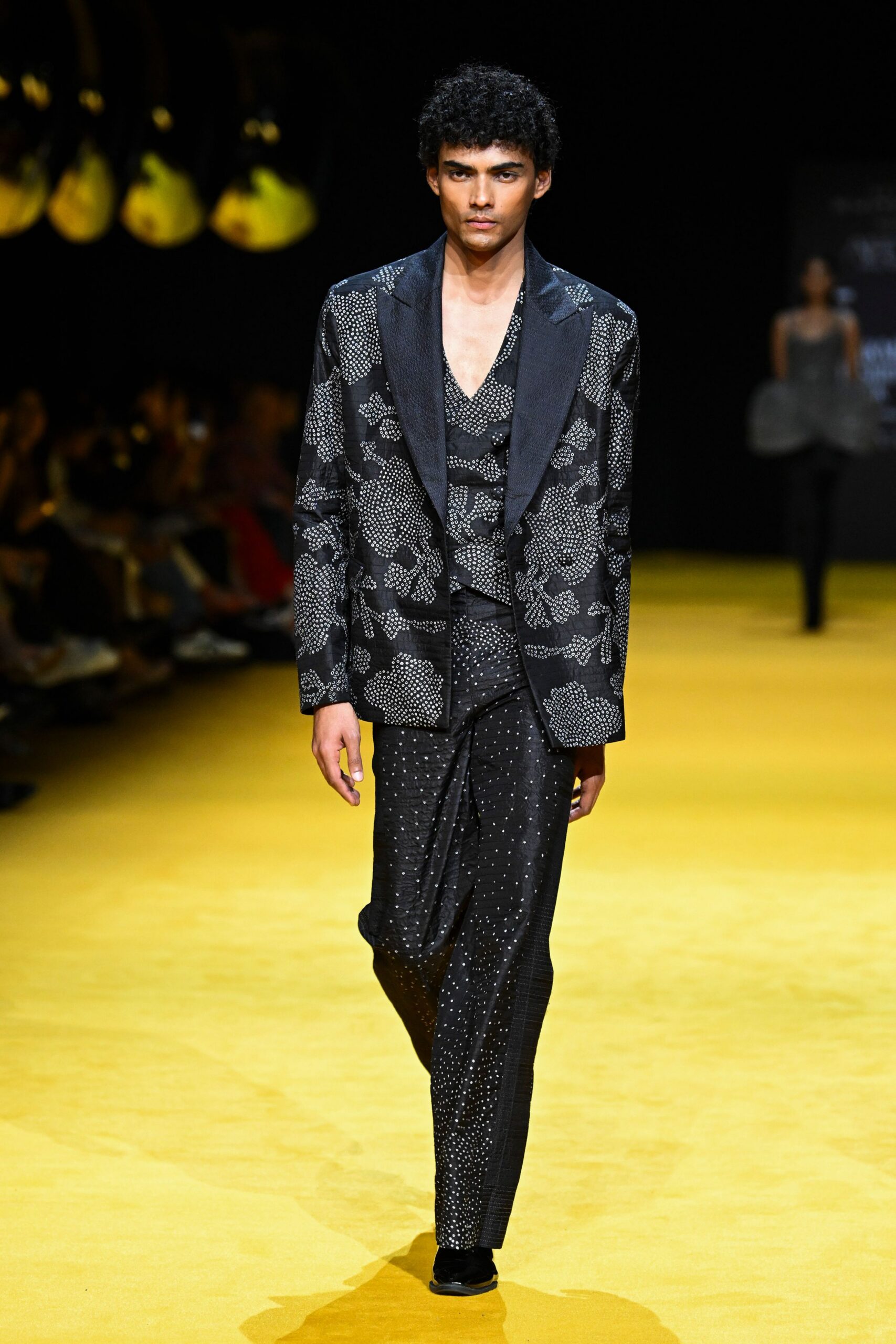 black embroidered tailored suit