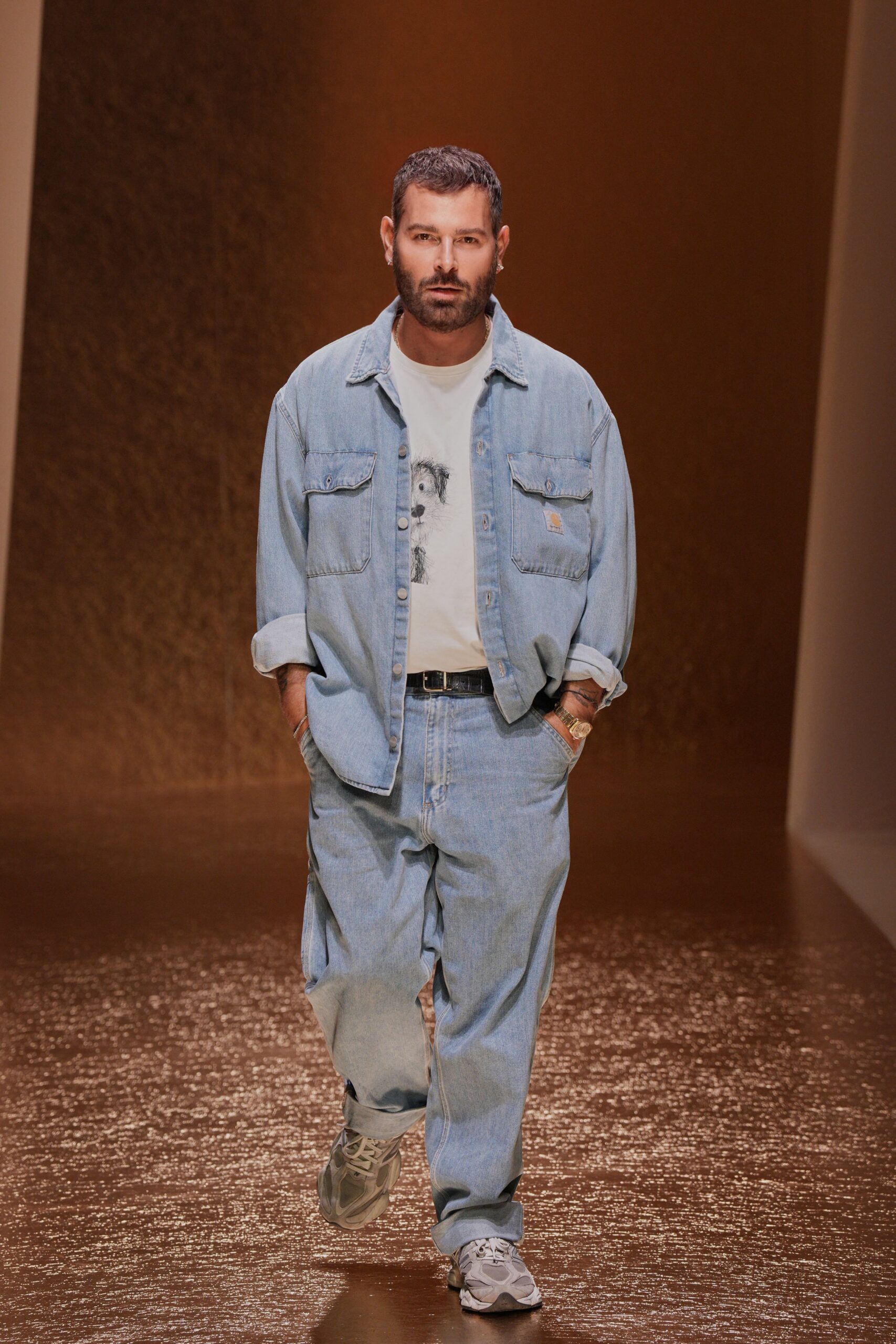 blue denim relaxed cargo pants
