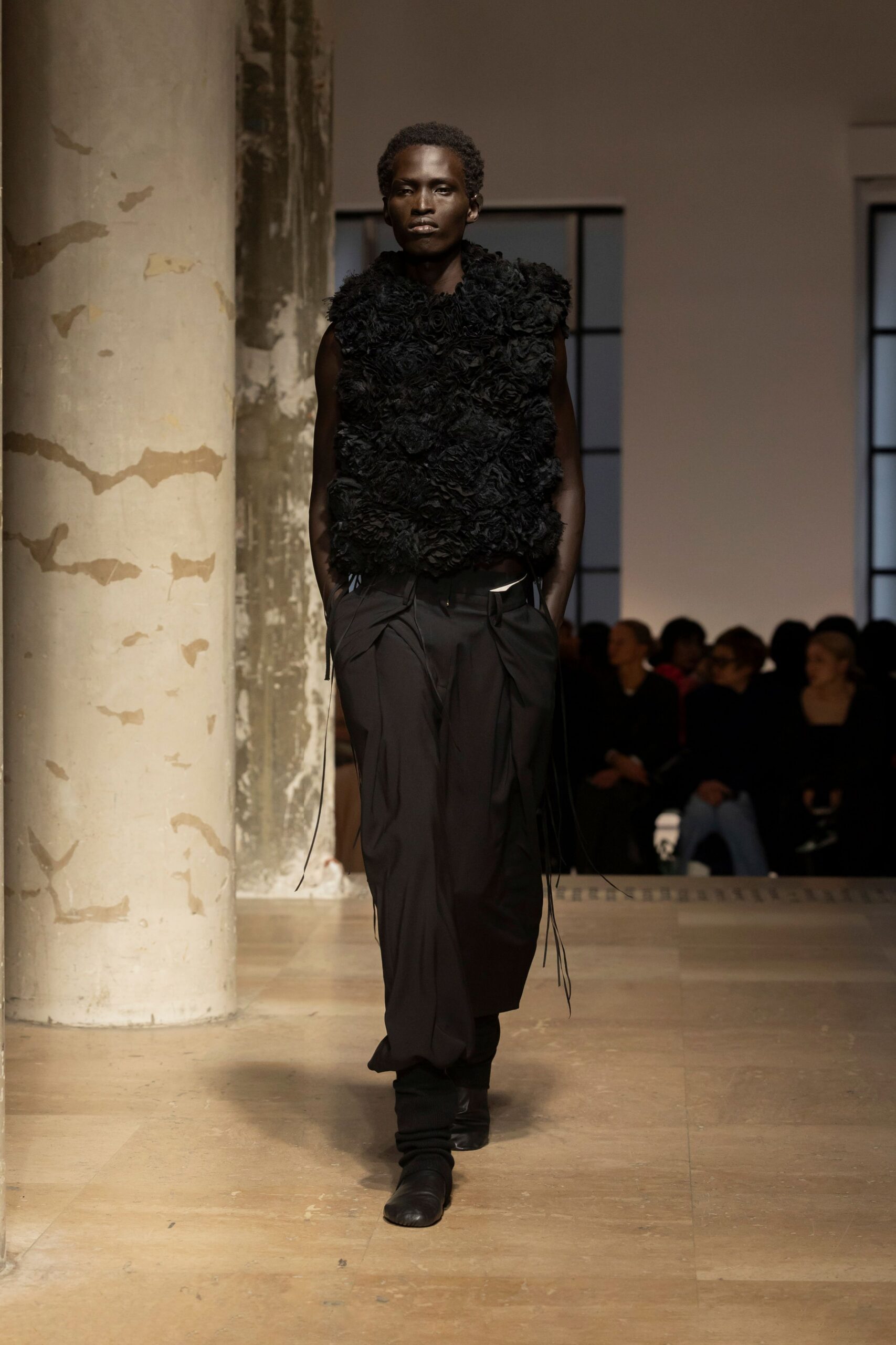 black layered top and relaxed pants