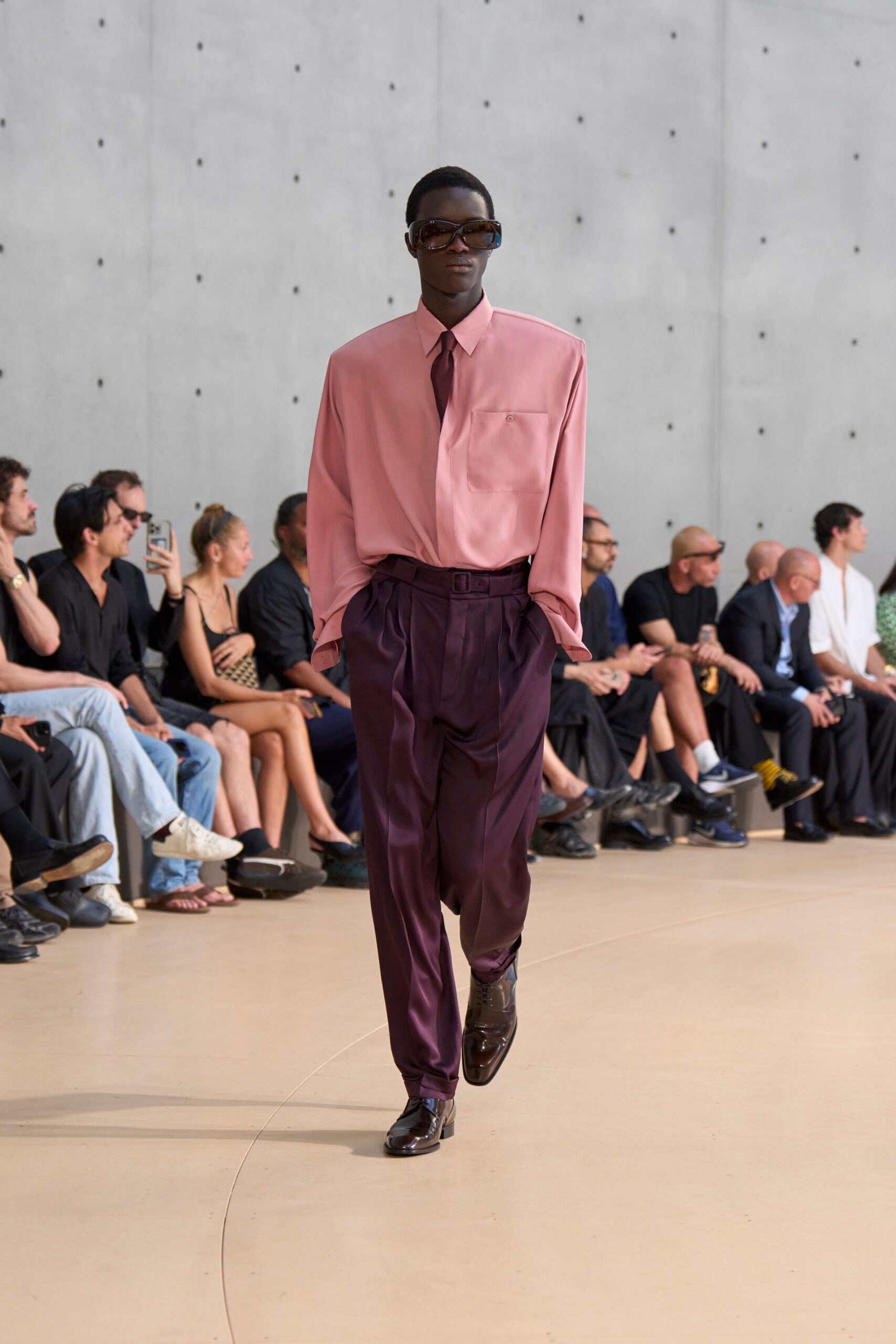 purple tailored pleated pants