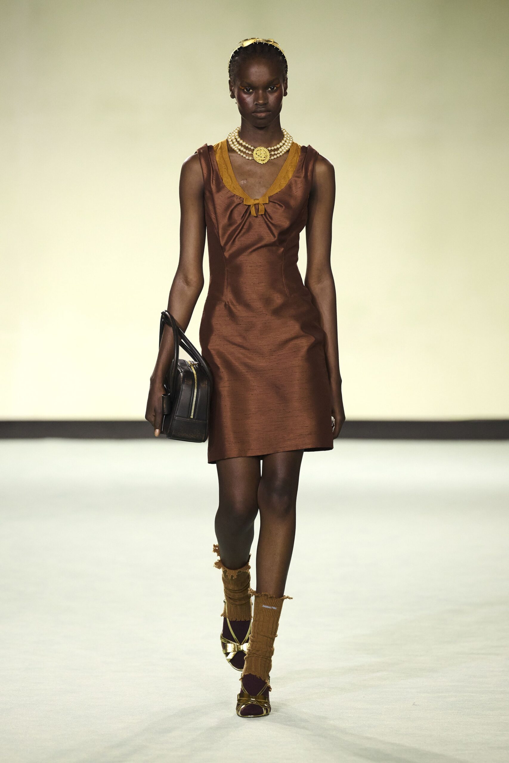 brown silk sleeveless v-neck fitted ruffled mini dress
