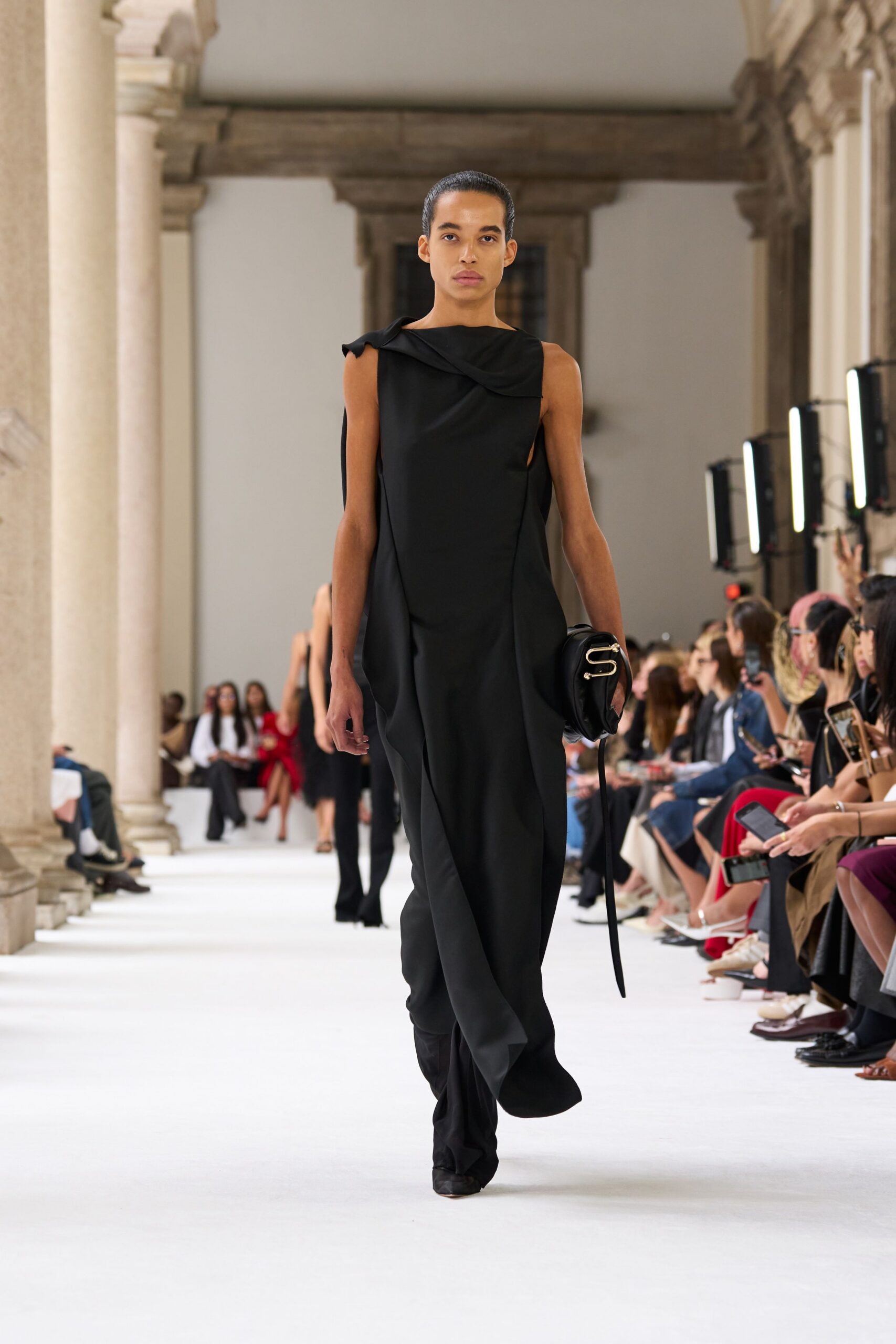 black midi dress with bag