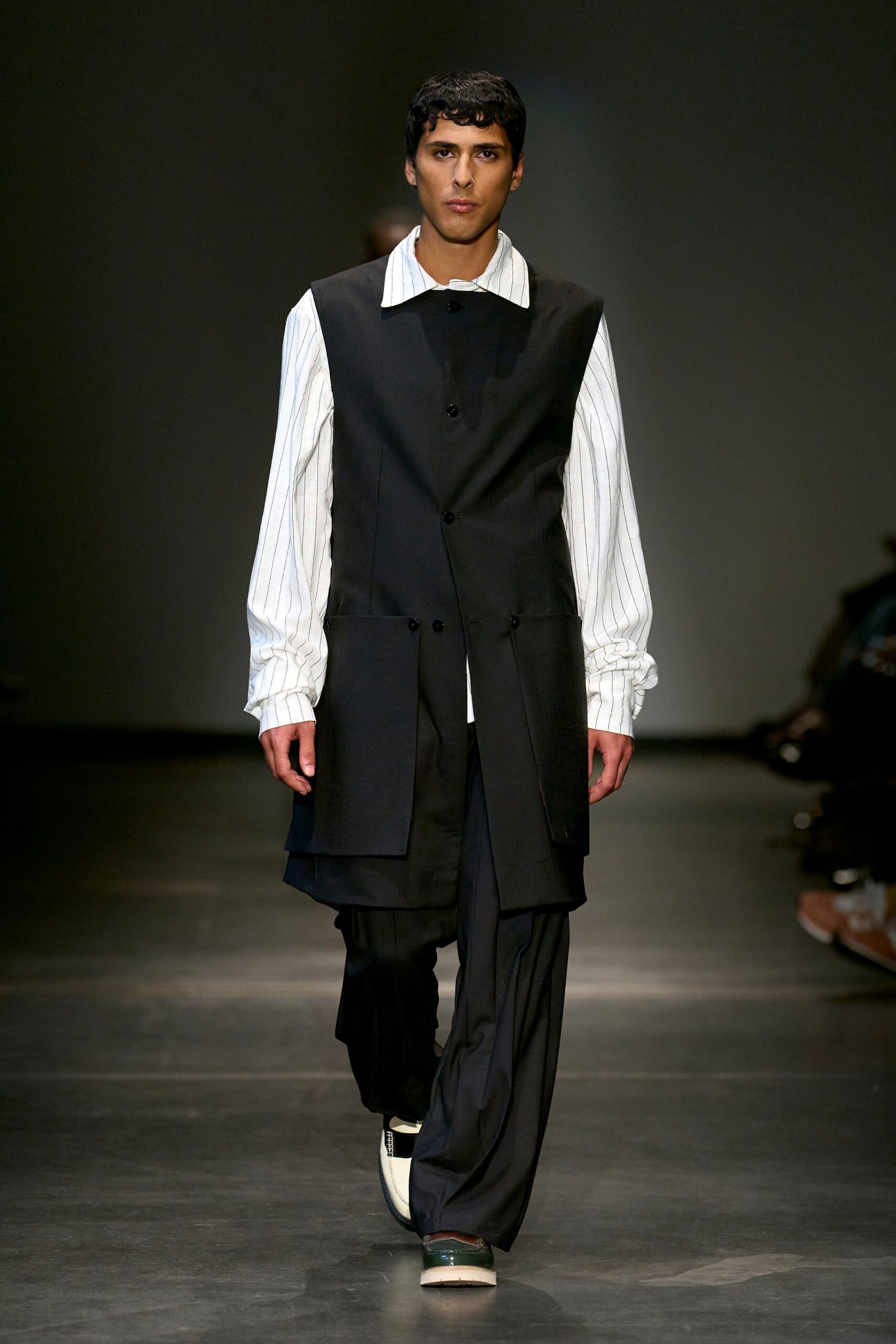 black relaxed jacket with white shirt