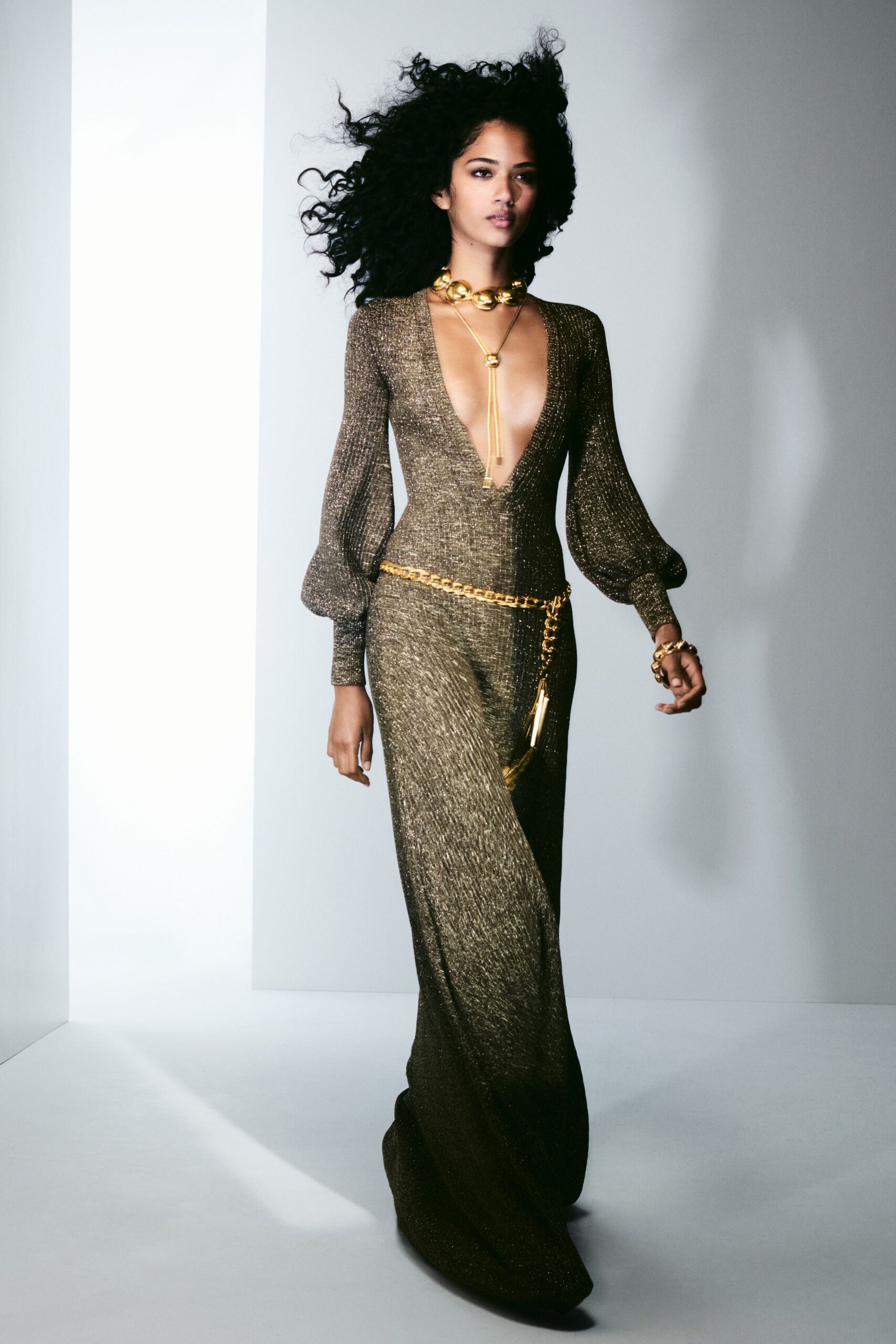 gold and brown fitted gown